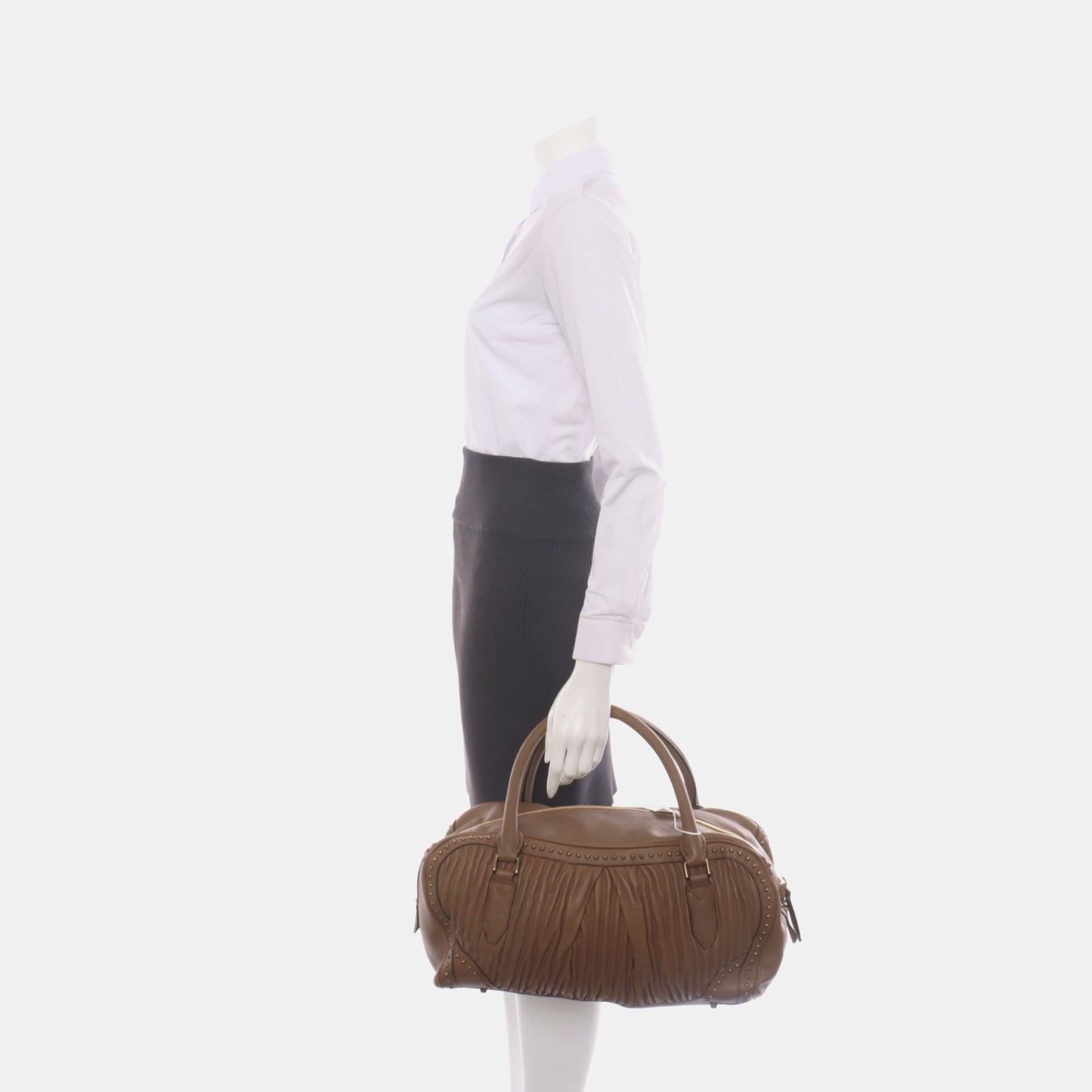 BURBERRY Gladstone Dark Brown Cowhide Studs Tote Bag Golden hardware-(SKU)-931456343