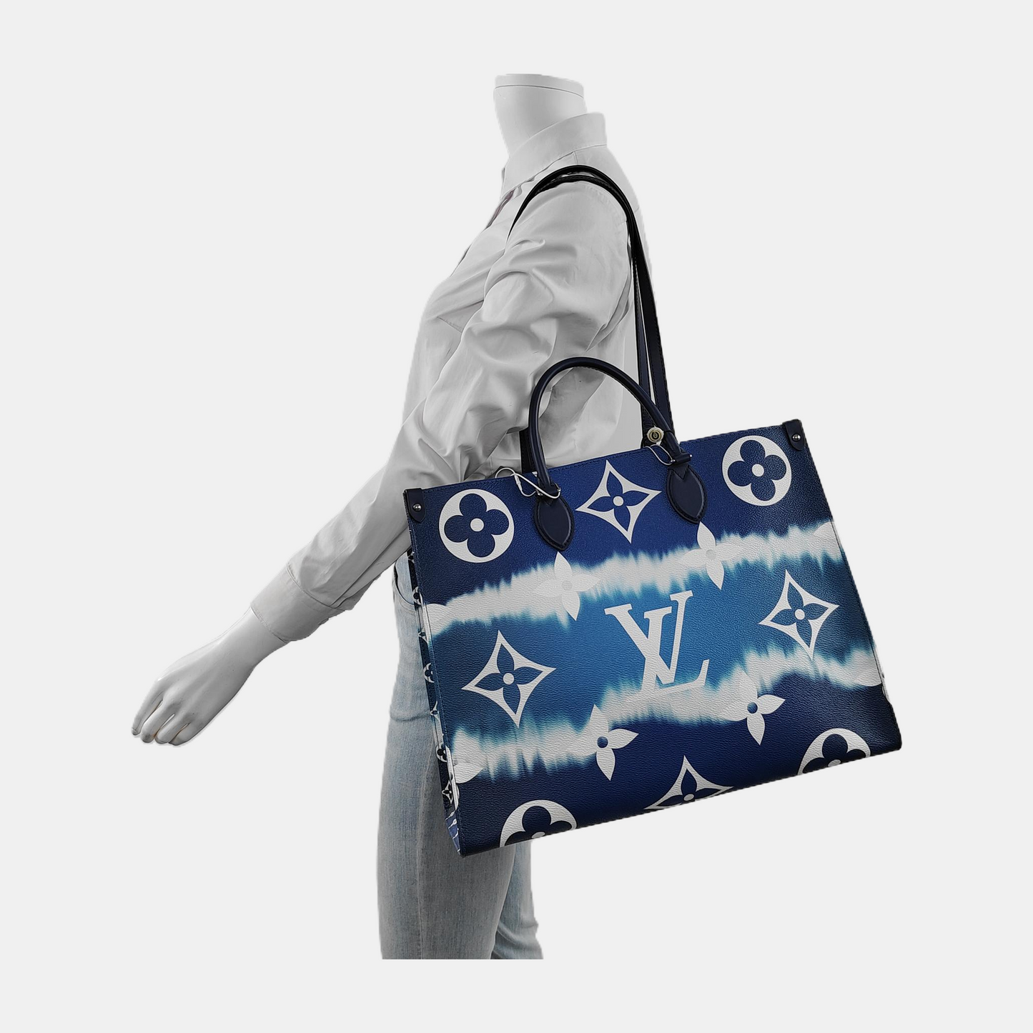 LOUIS VUITTON ONTHEGO Large Blue Coated Canvas Printed Jungle Backpack Shoulder Bag Handbag Silver Hardware-(SKU)-943857916