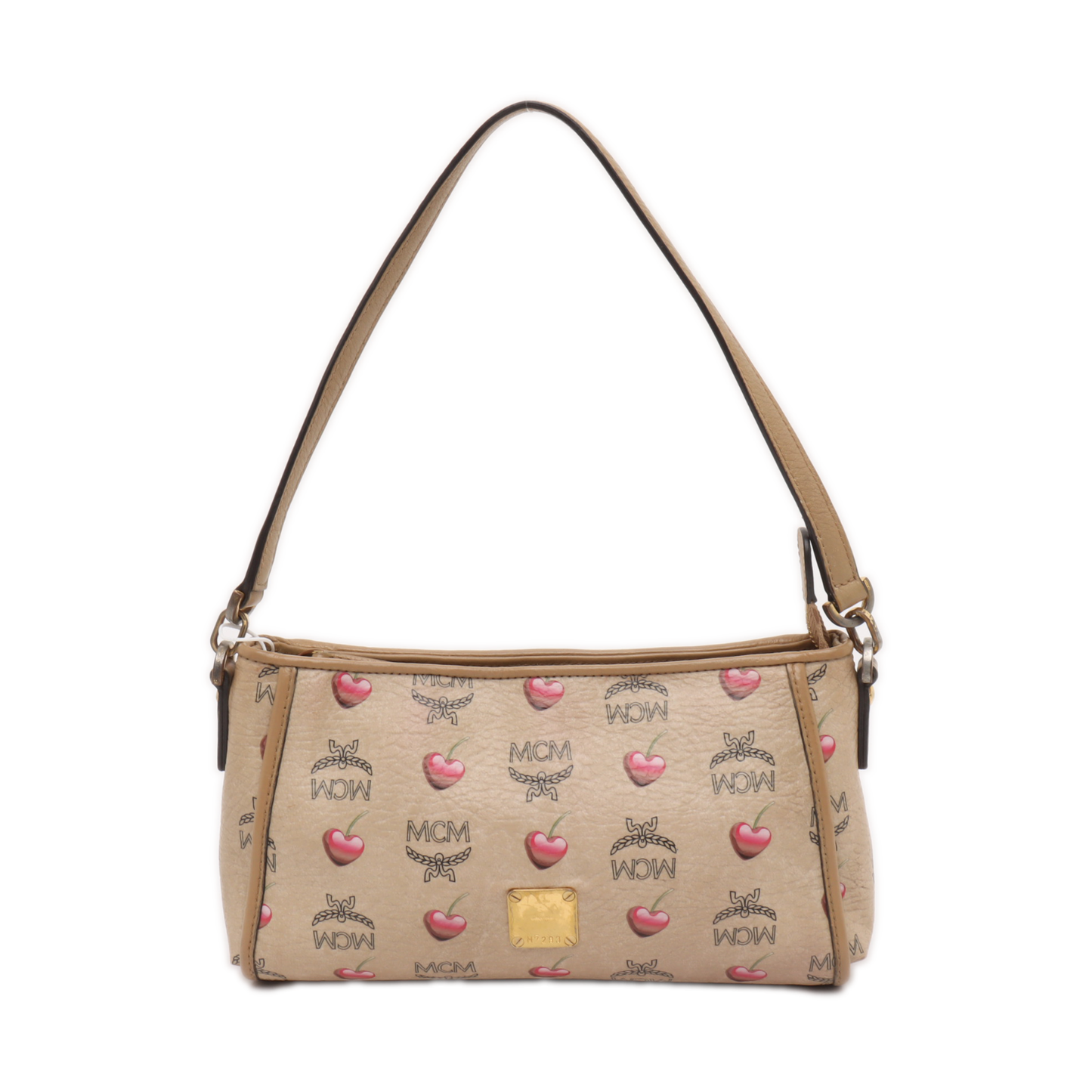 MCM Khaki Coated Canvas Monogram Print Single Shoulder Bag Handbag Golden hardware Removable shoulder strap-(SKU)-939993625