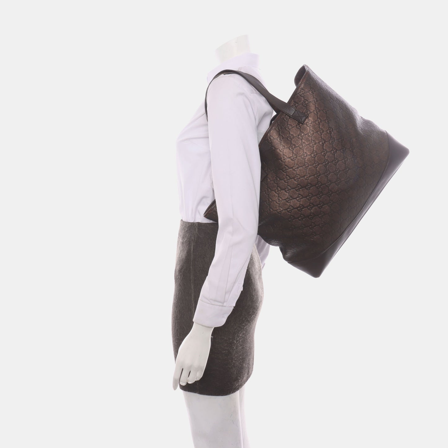GUCCI Tote bag Dark Brown Cowhide Monogram Crumpled Single Shoulder Bag, Handbag Silver Hardware-(SKU)-929188415