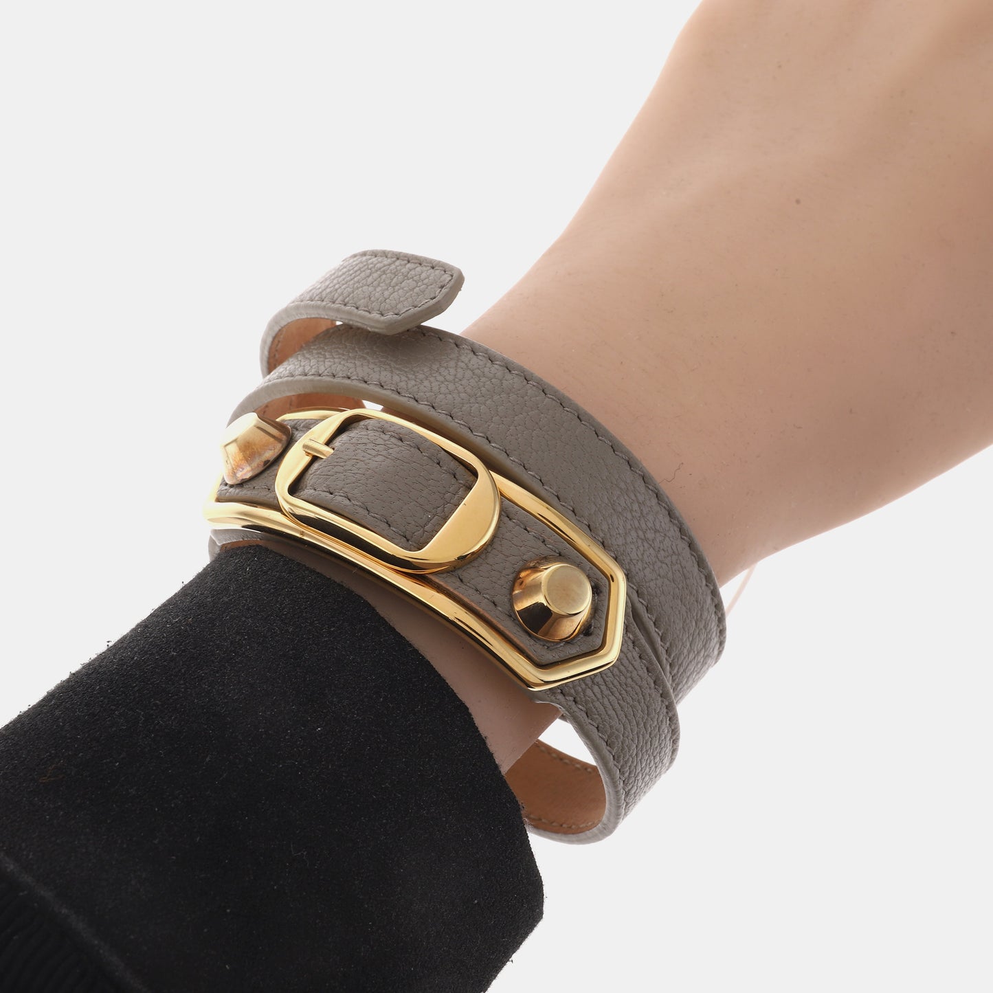 BALENCIAGA Gray Leather Alloy Bracelet Length51cm-(SKU)-943128284