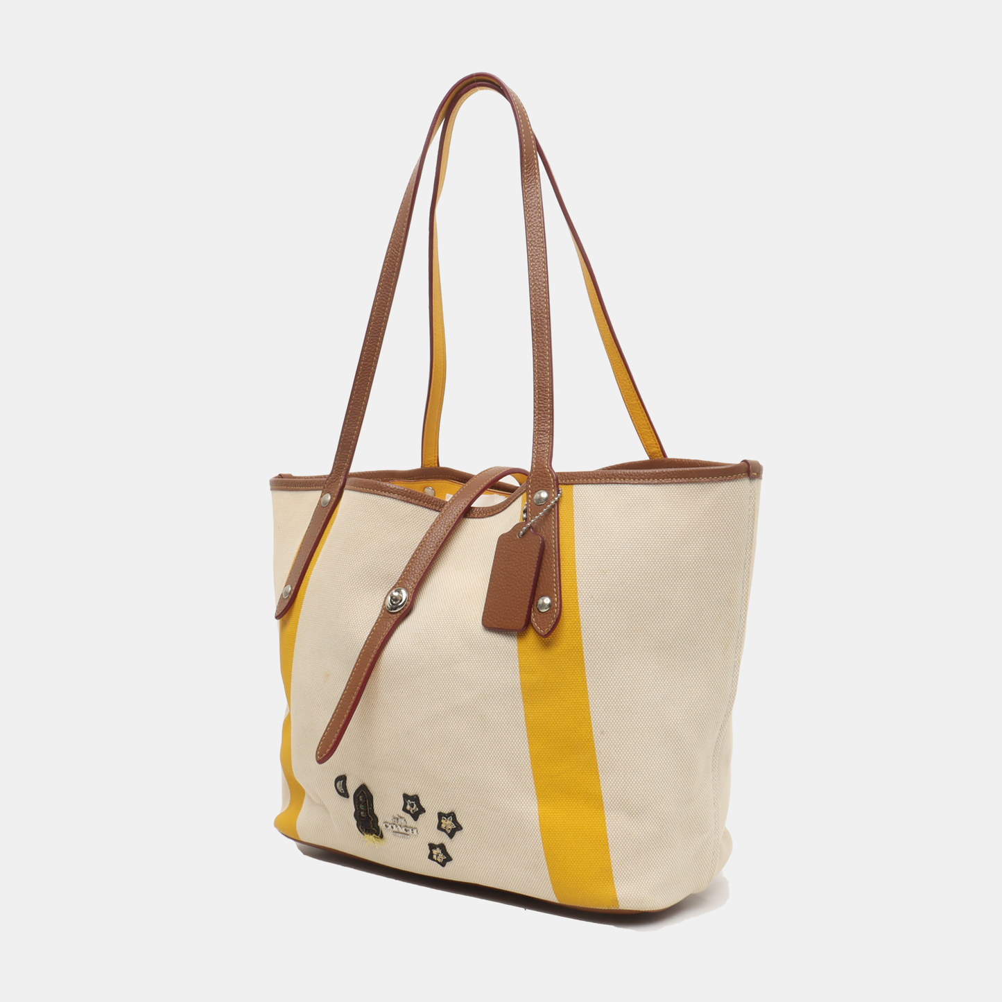 COACH Beige Canvas Single Shoulder Bag Handbag Silver Hardware-(SKU)-939589113