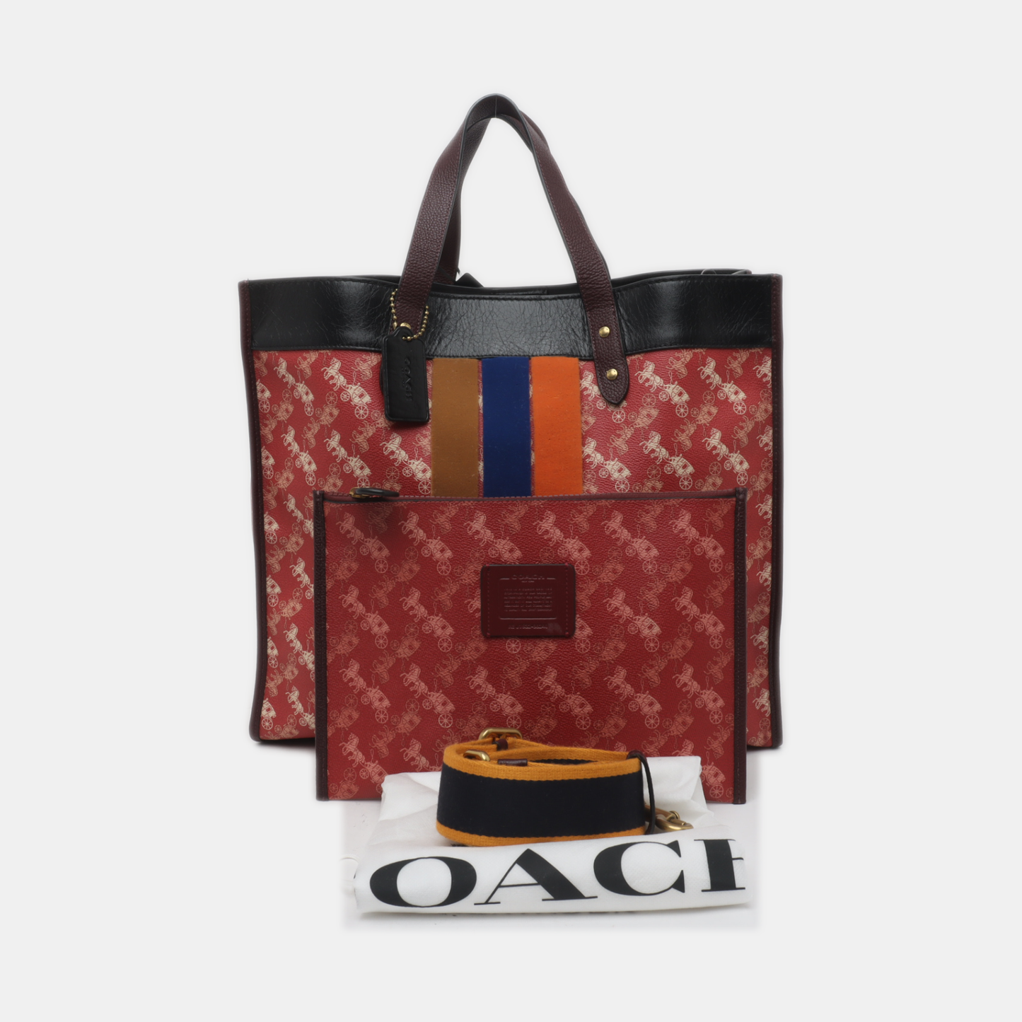 COACH FIELD Red Coated Canvas Carriage Single Shoulder Bag Crossbody Bag Handbag Golden hardware Pouch detachable shoulder strap-(SKU)-14243470