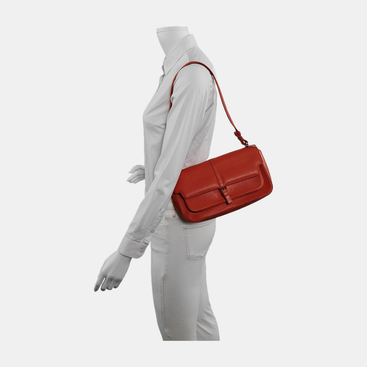 CELINE Red Calf Leather Crossbody Shoulder Bag Tote Golden hardware-(SKU)-941984200