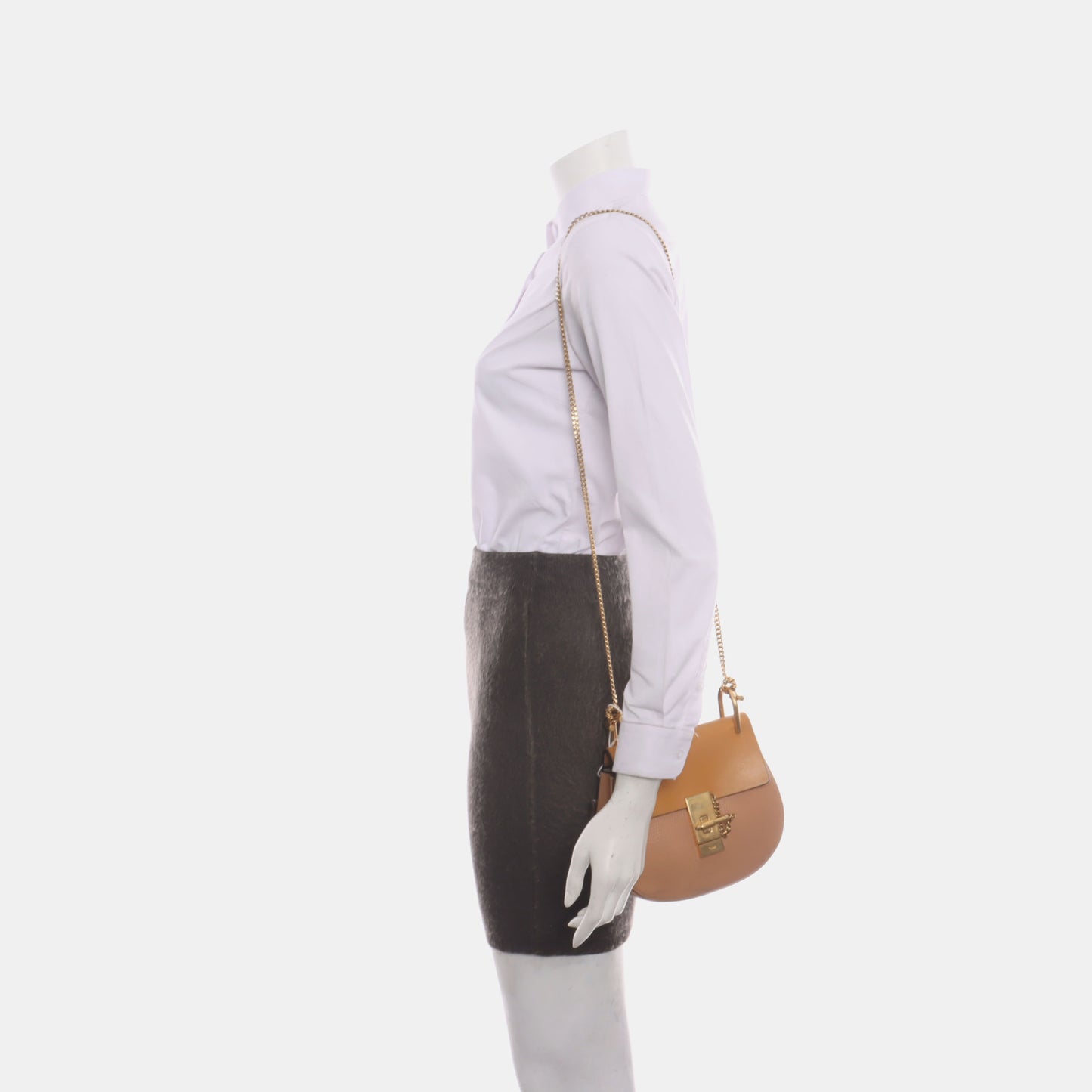 Chloé Drew mini Nude Pink Cowhide Piggy Bag Crossbody Bag Single Shoulder Bag Golden hardware-(SKU)-929848200