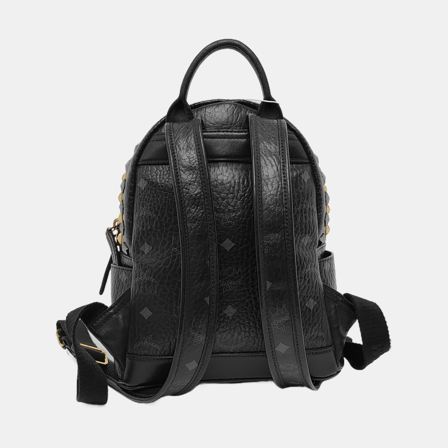 MCM STARK mini Black Coated Canvas Monogram Studs Backpack Golden hardware-(SKU)-940746737