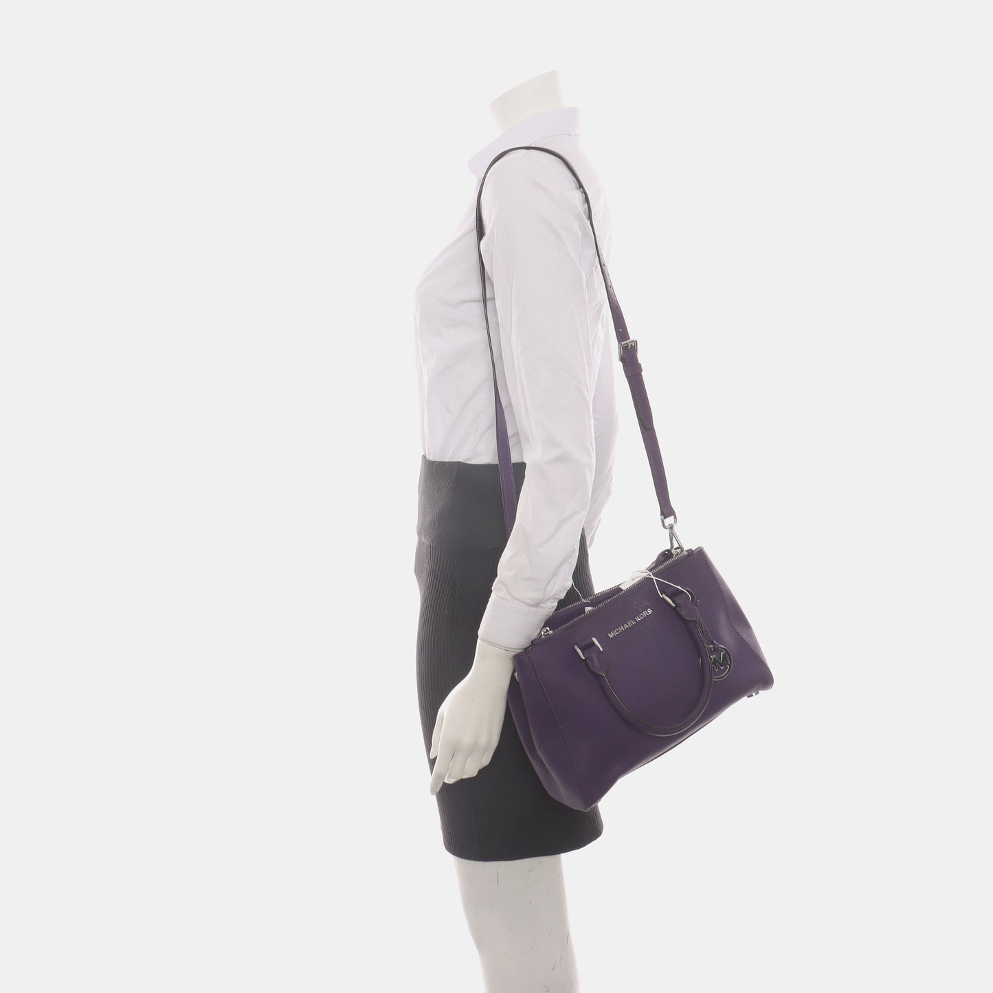 MICHAEL KORS Small size Purple Leather Textured Studs Single Shoulder Bag Handbag Crossbody Silver Hardware Removable shoulder strap-(SKU)-930756966