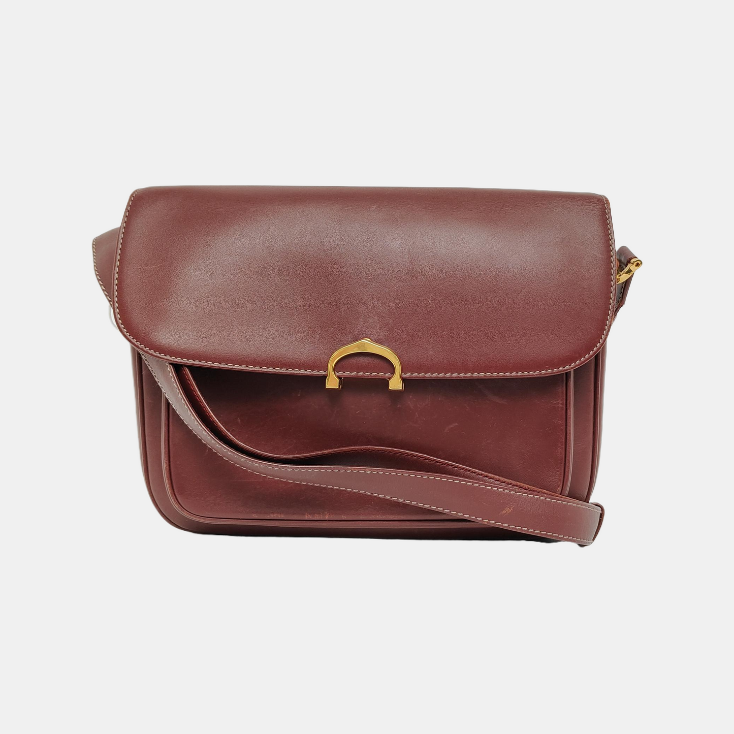 Cartier Burgundy Leather Single Shoulder Bag Golden hardware-(SKU)-940925520