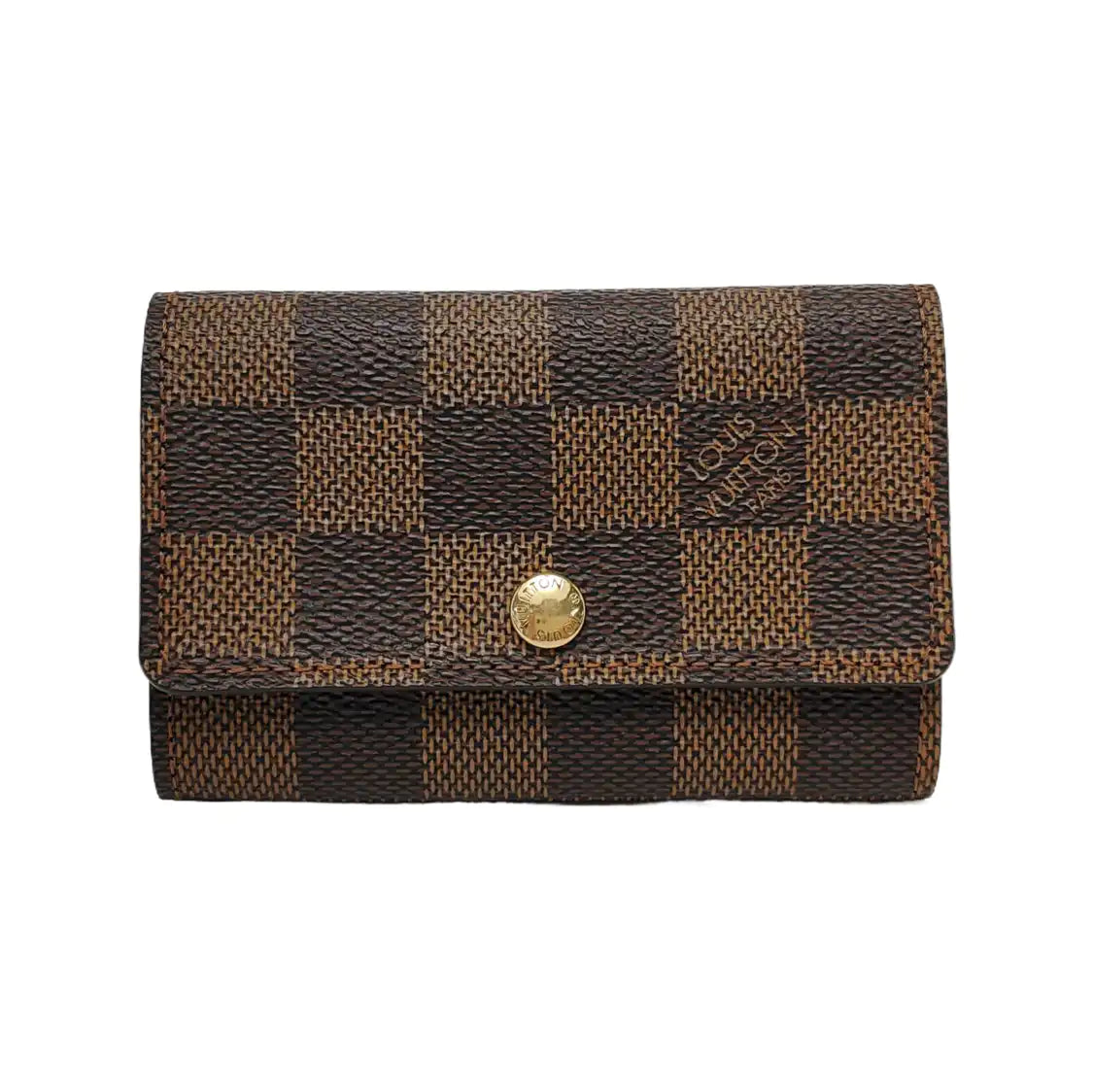 LOUIS VUITTON Brown Coated Canvas Checkered Key Bag Golden hardware-(SKU)-944332313