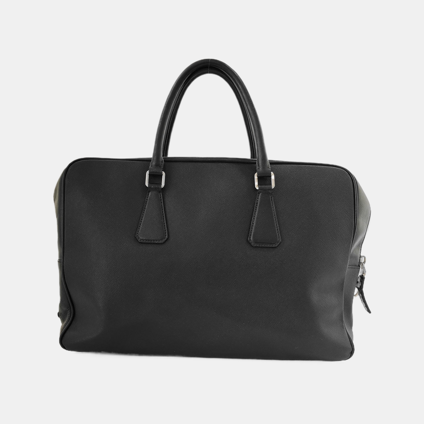 PRADA Black Cowhide Cross Grain Handbag Silver Hardware-(SKU)-945045232