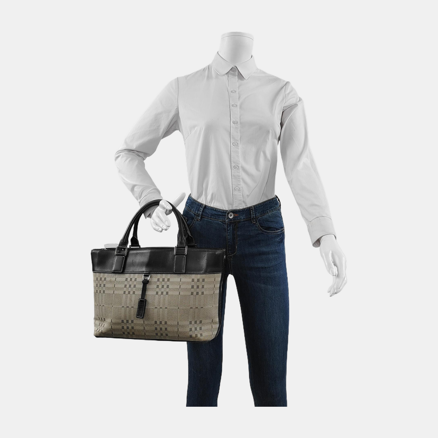 BURBERRY Tote bag Small size Gray Canvas Battle Horse Stripe Handbag Silver Hardware-(SKU)-944050541
