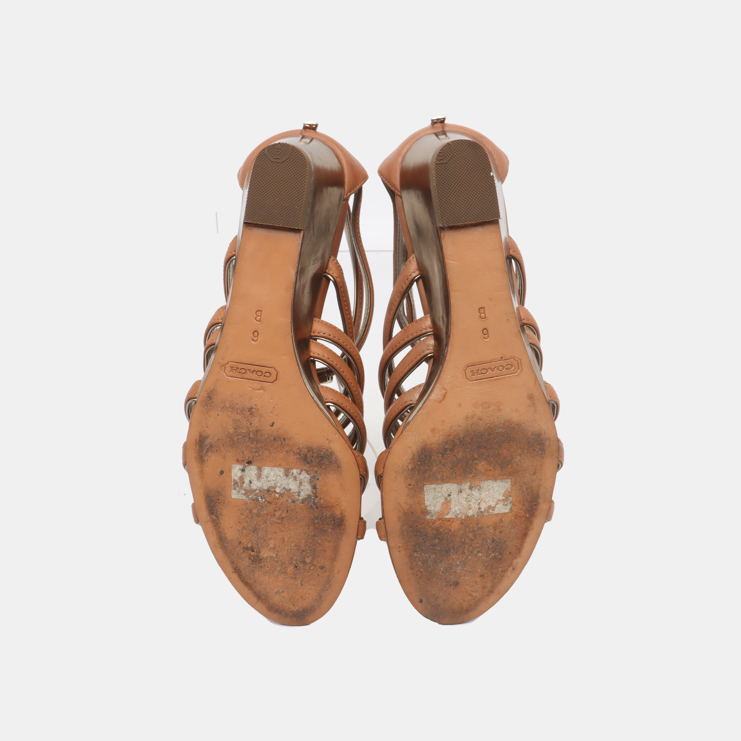 COACH 36.5code Summer Light Brown Leather Women's Mid-Heel Sandals-(SKU)-14355020