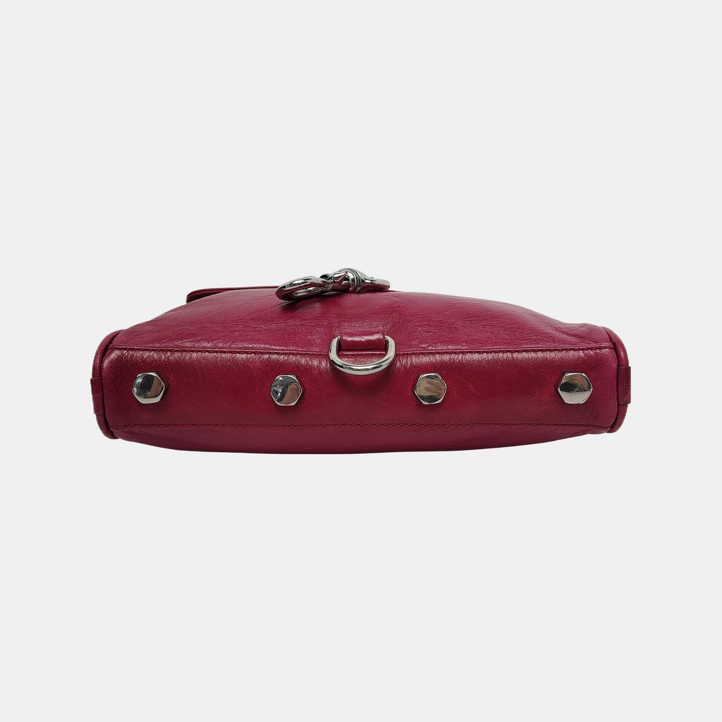 REBECCA MINKOFF M.A.C. Plum Red Cowhide Fringe Stud Single Shoulder Bag Crossbody Bag Silver Hardware Removable shoulder strap-(SKU)-943784602