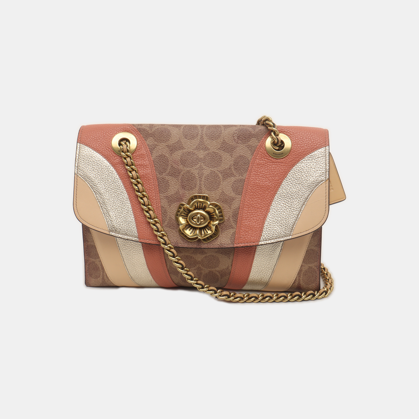 COACH PARKER 26 Multicolor Coated Canvas Monogram Camellia Crossbody Shoulder Bag Golden hardware-(SKU)-939985782