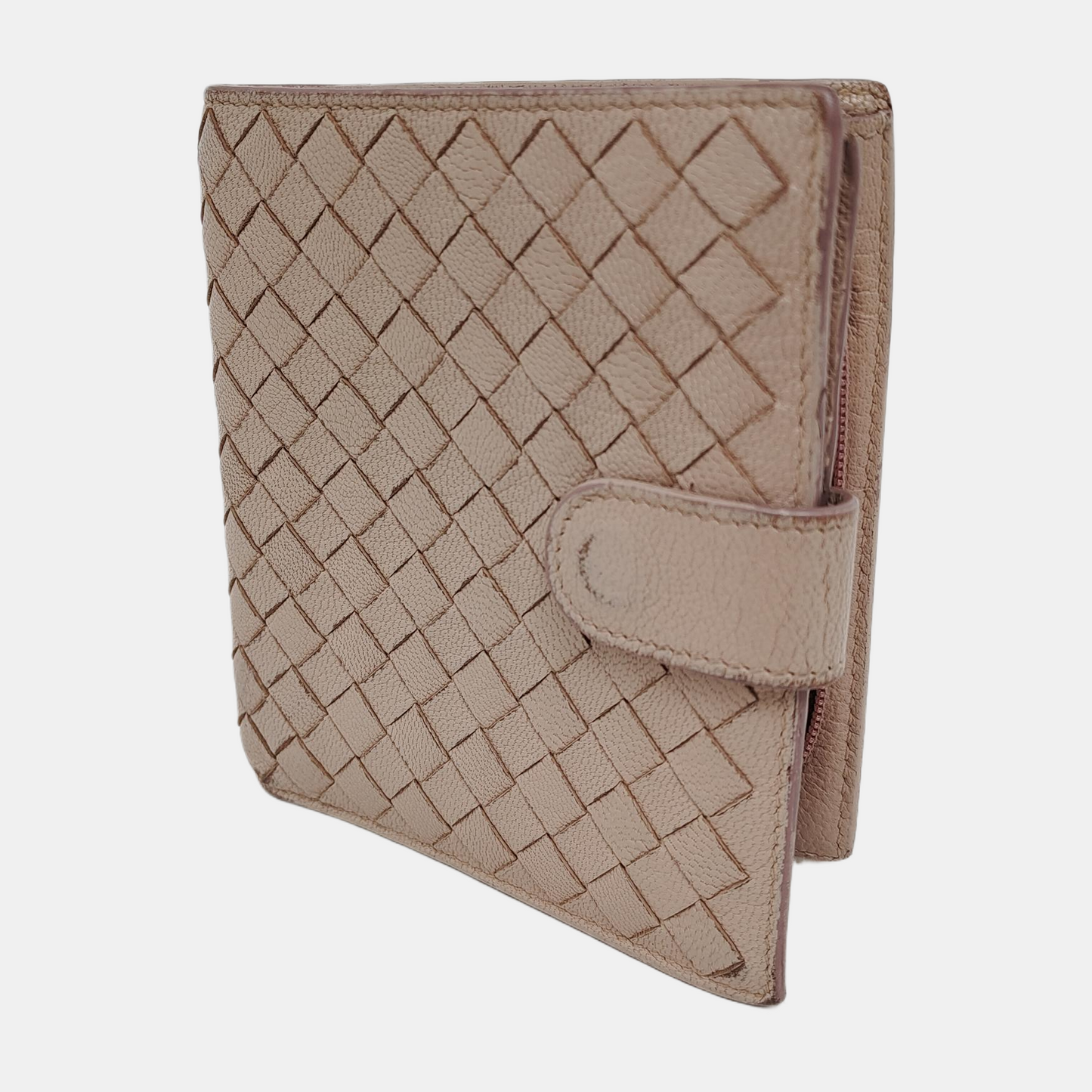 BOTTEGA VENETA Beige Calfskin Woven Wallet Silver Hardware-(SKU)-945922858