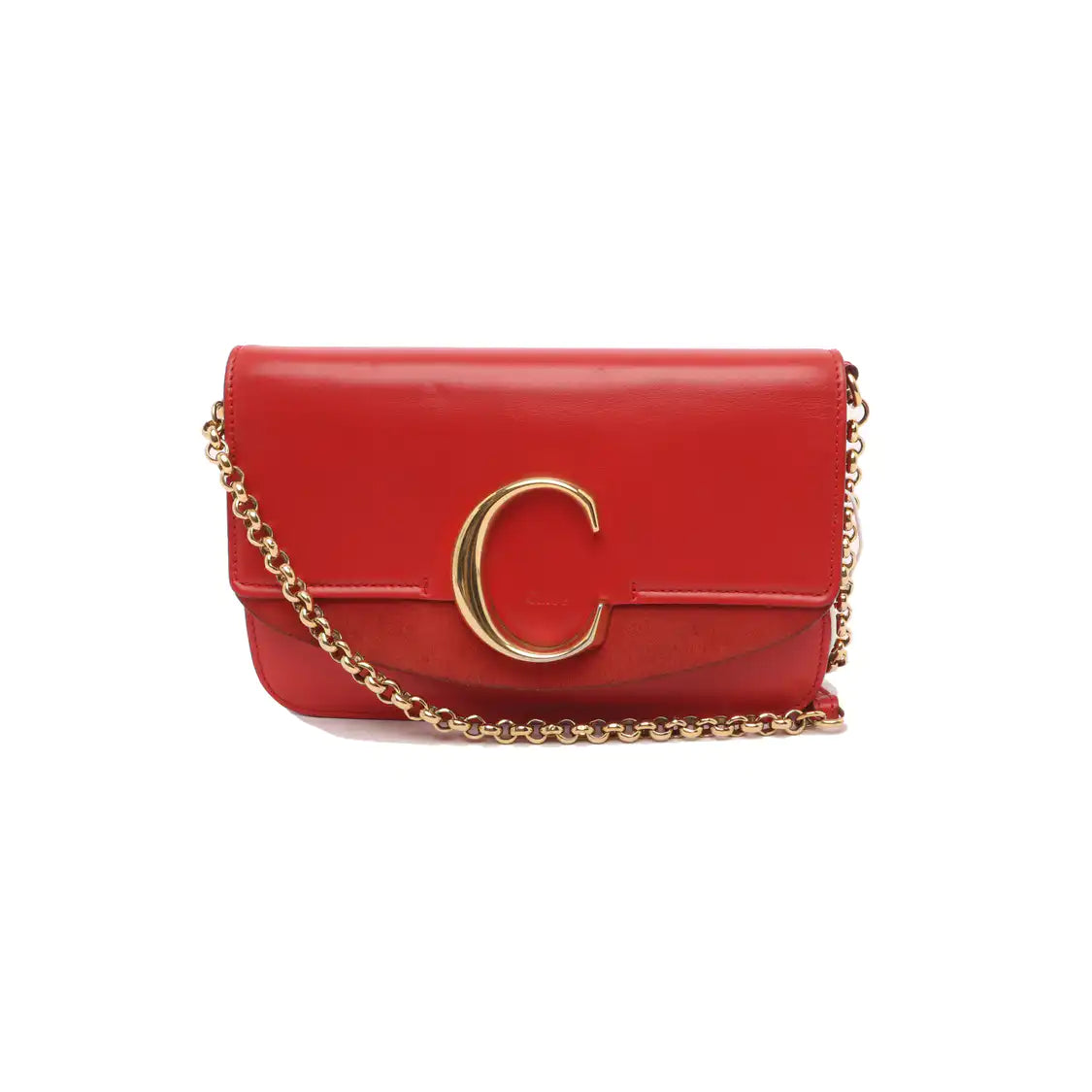 Chloé Chloé C Red Cowhide Crossbody Single Shoulder Bag Golden hardware-(SKU)-13865688