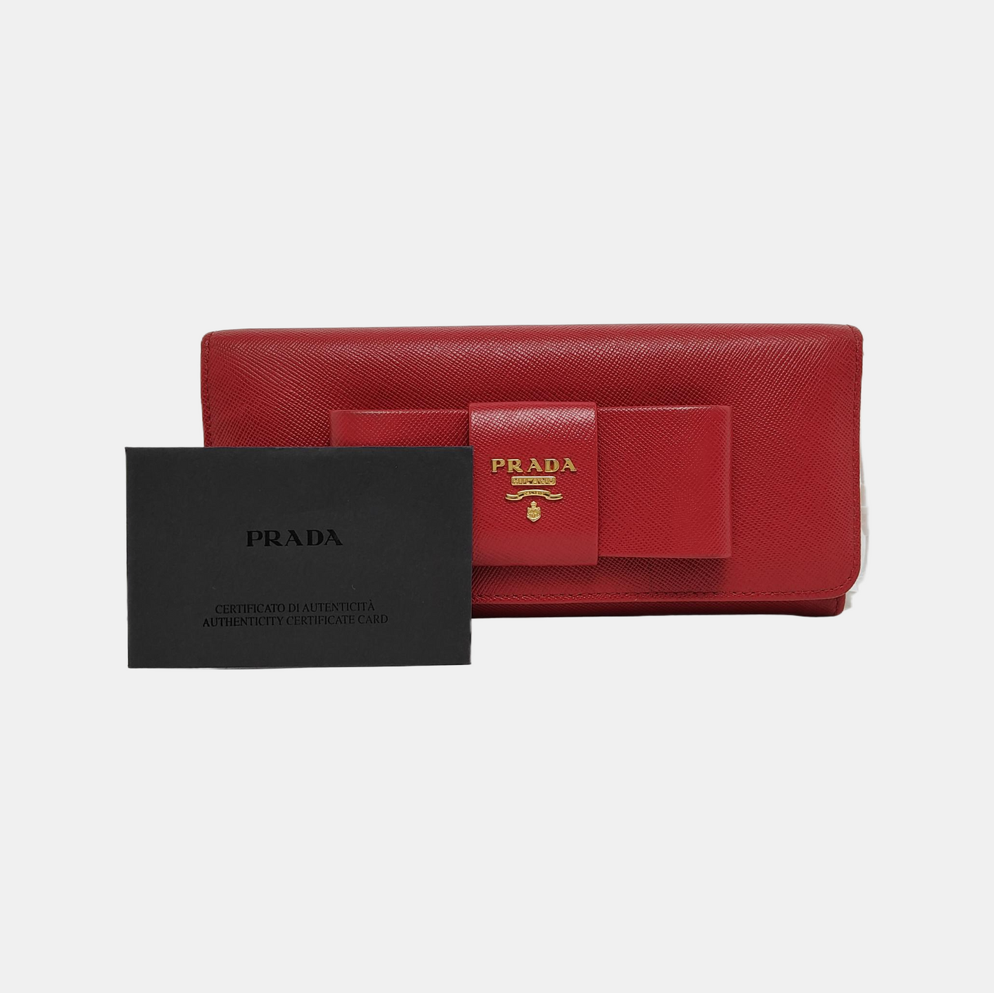 PRADA Fiocco Bow Red Leather Wallet Golden hardware-(SKU)-945456759