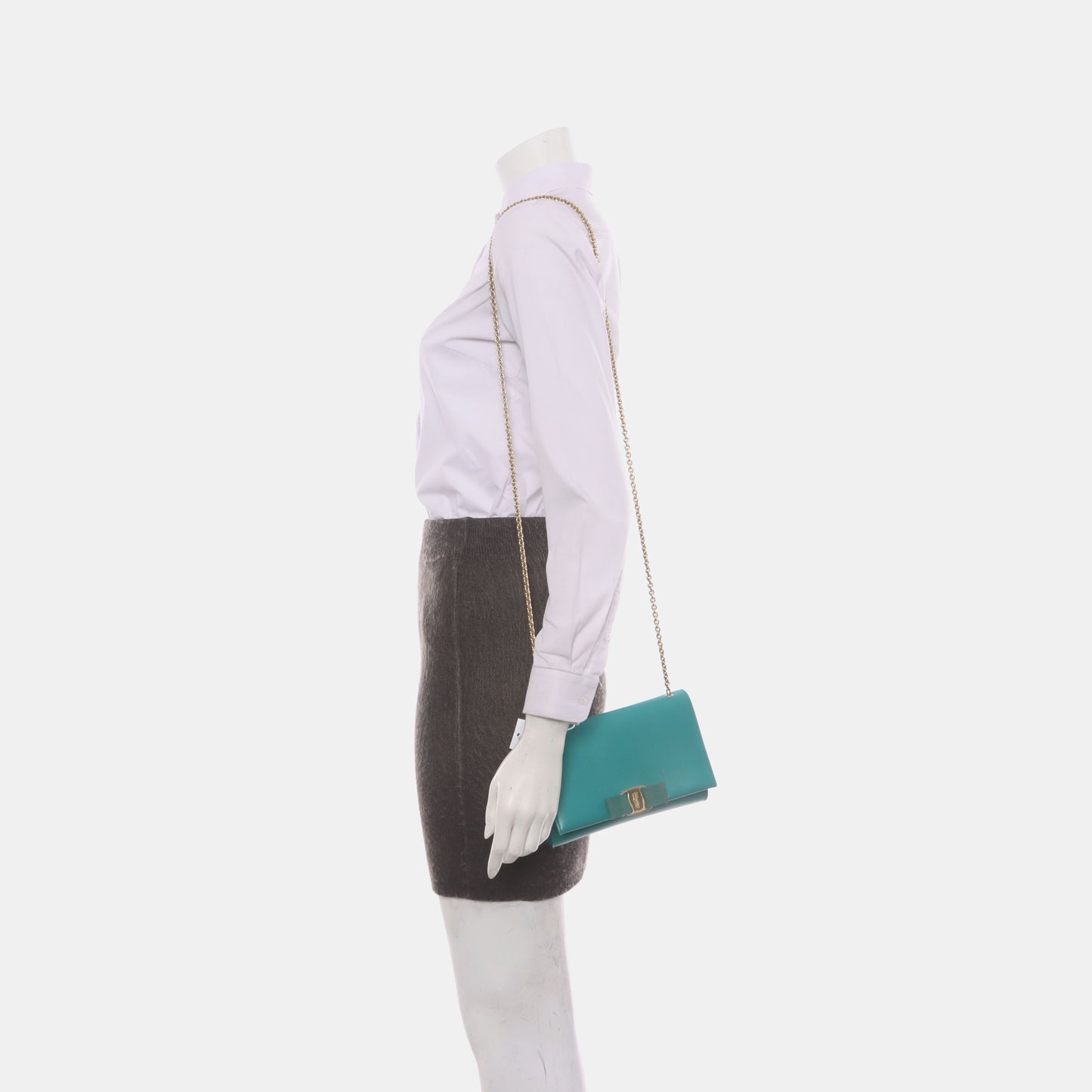 FERRAGAMO Vara Green Cowhide Single Shoulder Bag Crossbody Golden hardware Removable shoulder strap-(SKU)-930663462