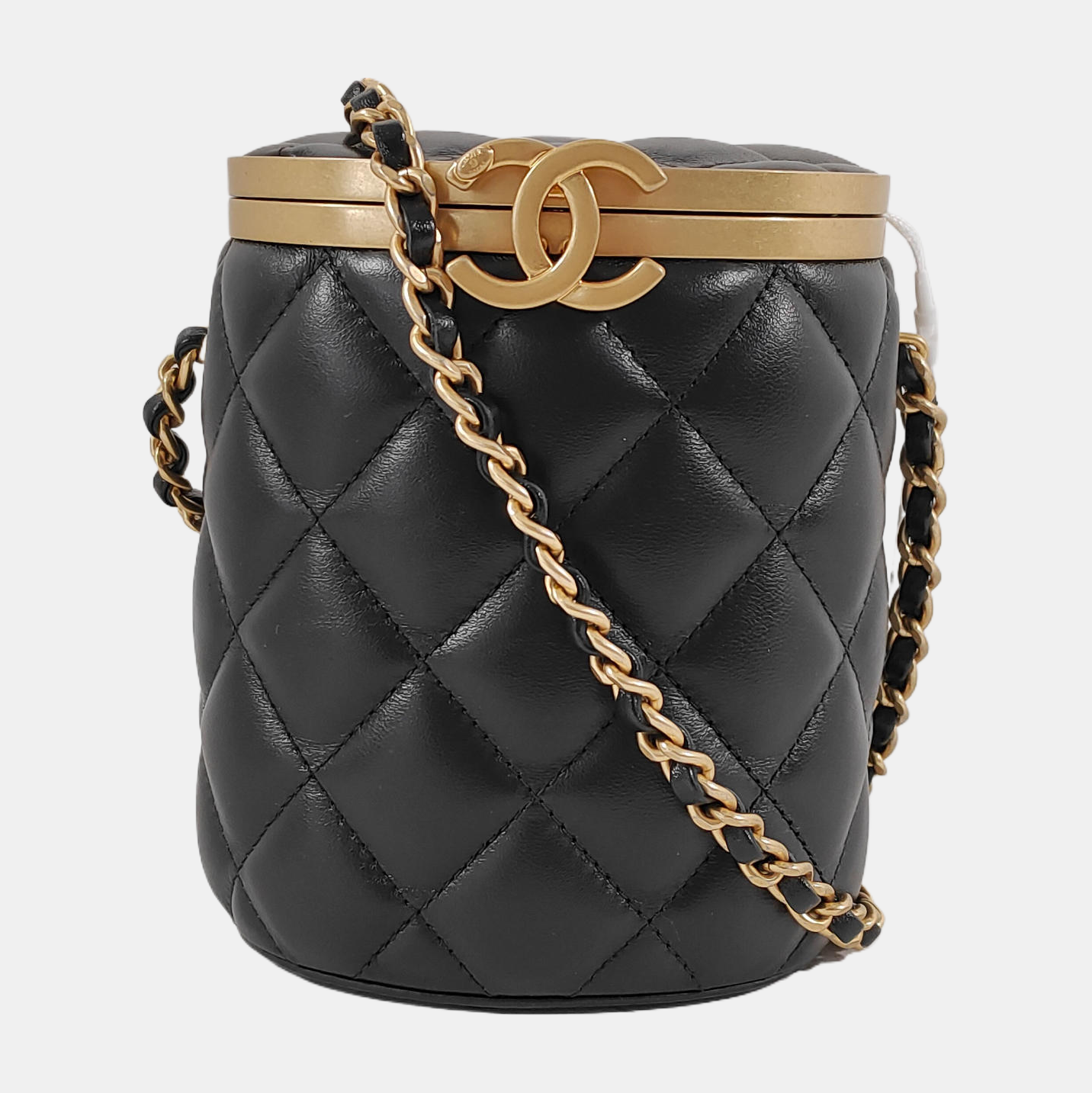 CHANEL CROWN BOX VANITY Small-sized Black Lamb Skin Quilted Monogram Crossbody Bag Shoulder Bag Golden Hardware-(SKU)-945181171