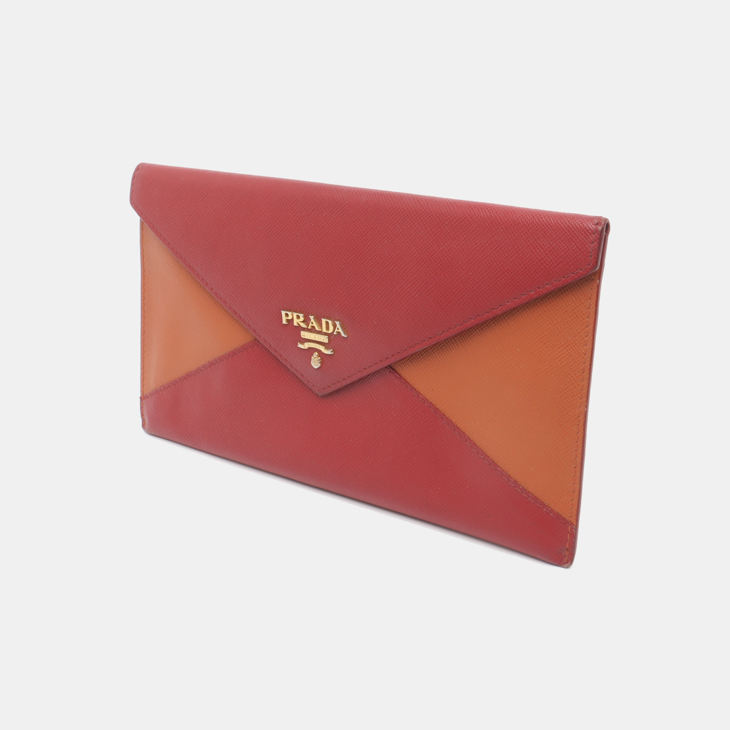 PRADA Red cowhide logo cross-grain wallet Golden hardware-(SKU)-936291107