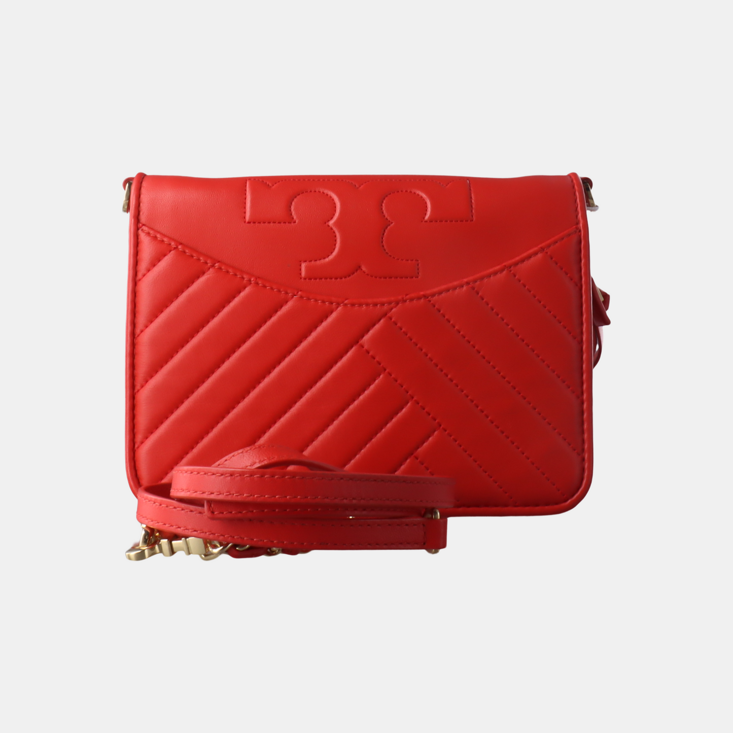 TORY BURCH Fleming Small size Red Cowhide Quilted Shoulder Bag Crossbody Golden hardware Removable shoulder strap-(SKU)-14425470