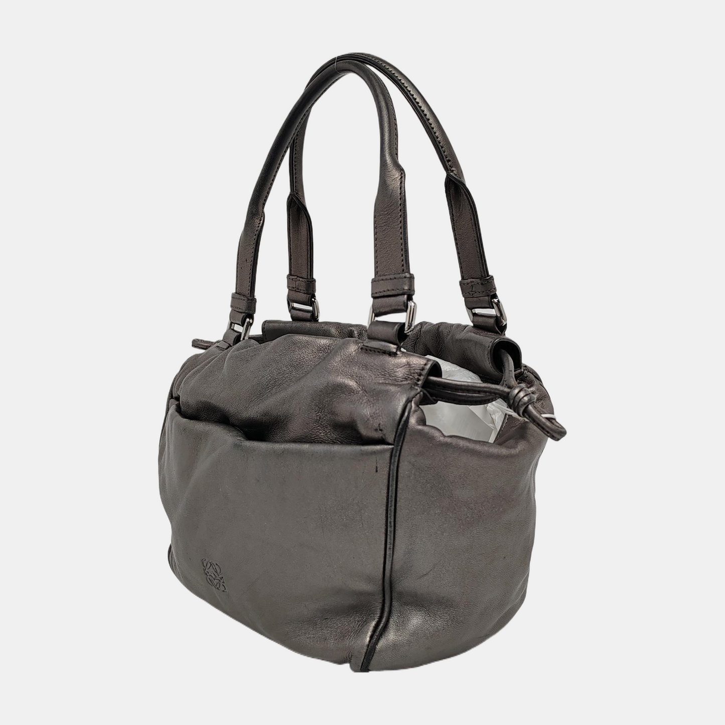 LOEWE Gray Cow Leather Handbag Shoulder Bag Silver Hardware-(SKU)-945383278