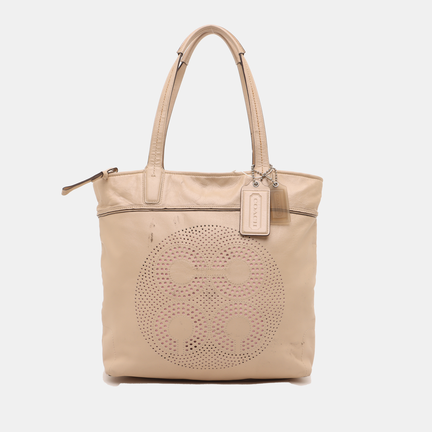 COACH Tote bag Beige Leather Single Shoulder Bag Handbag Silver Hardware-(SKU)-14076093