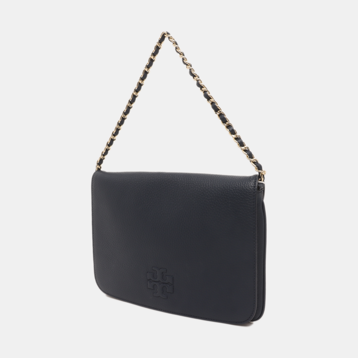 TORY BURCH Dark Blue Leather Shoulder Tote Crossbody Bag Golden hardware Removable shoulder strap-(SKU)-14258983