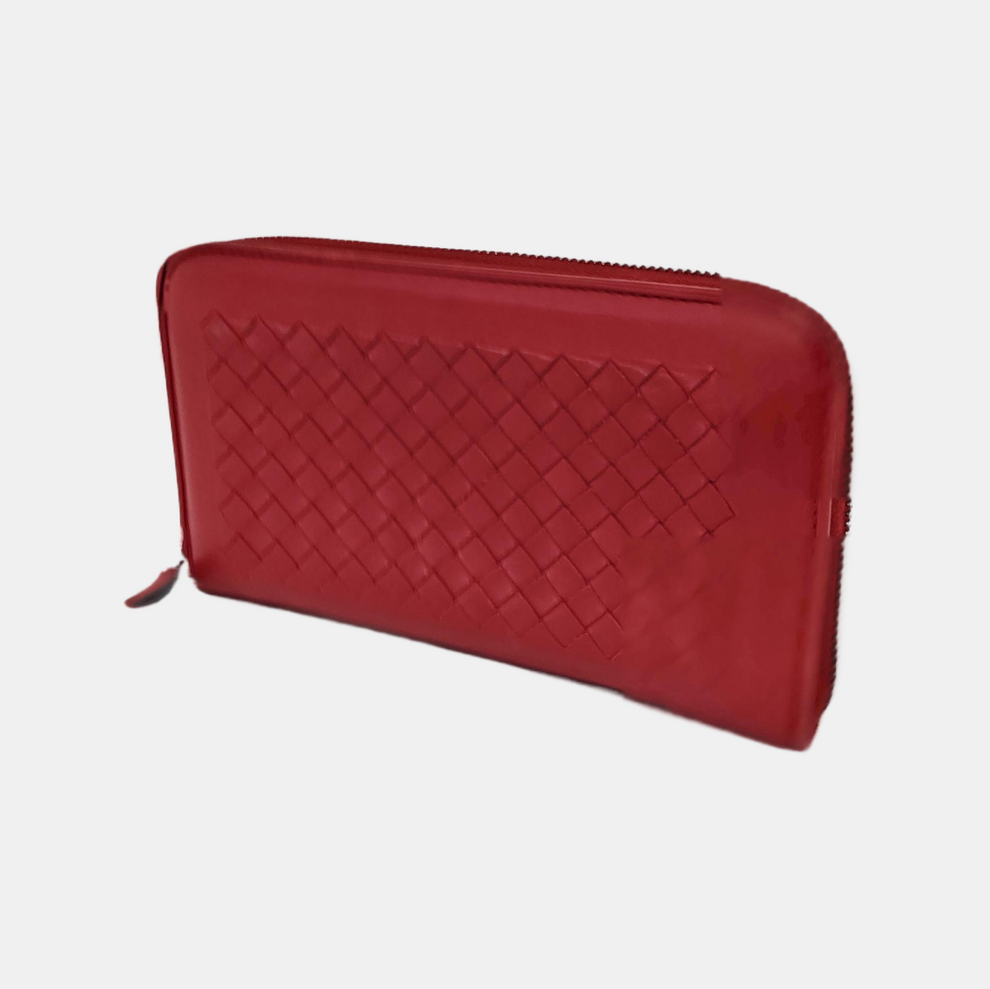 BOTTEGA VENETA Red Cowhide Woven Wallet Black hardware-(SKU)-945768483