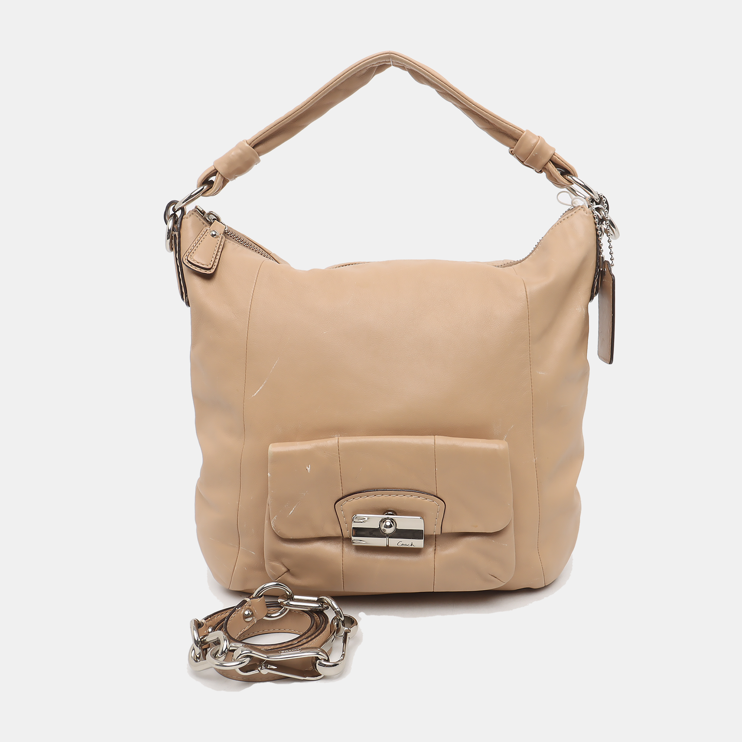 COACH Khaki Leather Single Shoulder Bag Tote Bag Crossbody Bag Silver Hardware Removable shoulder strap-(SKU)-929318439