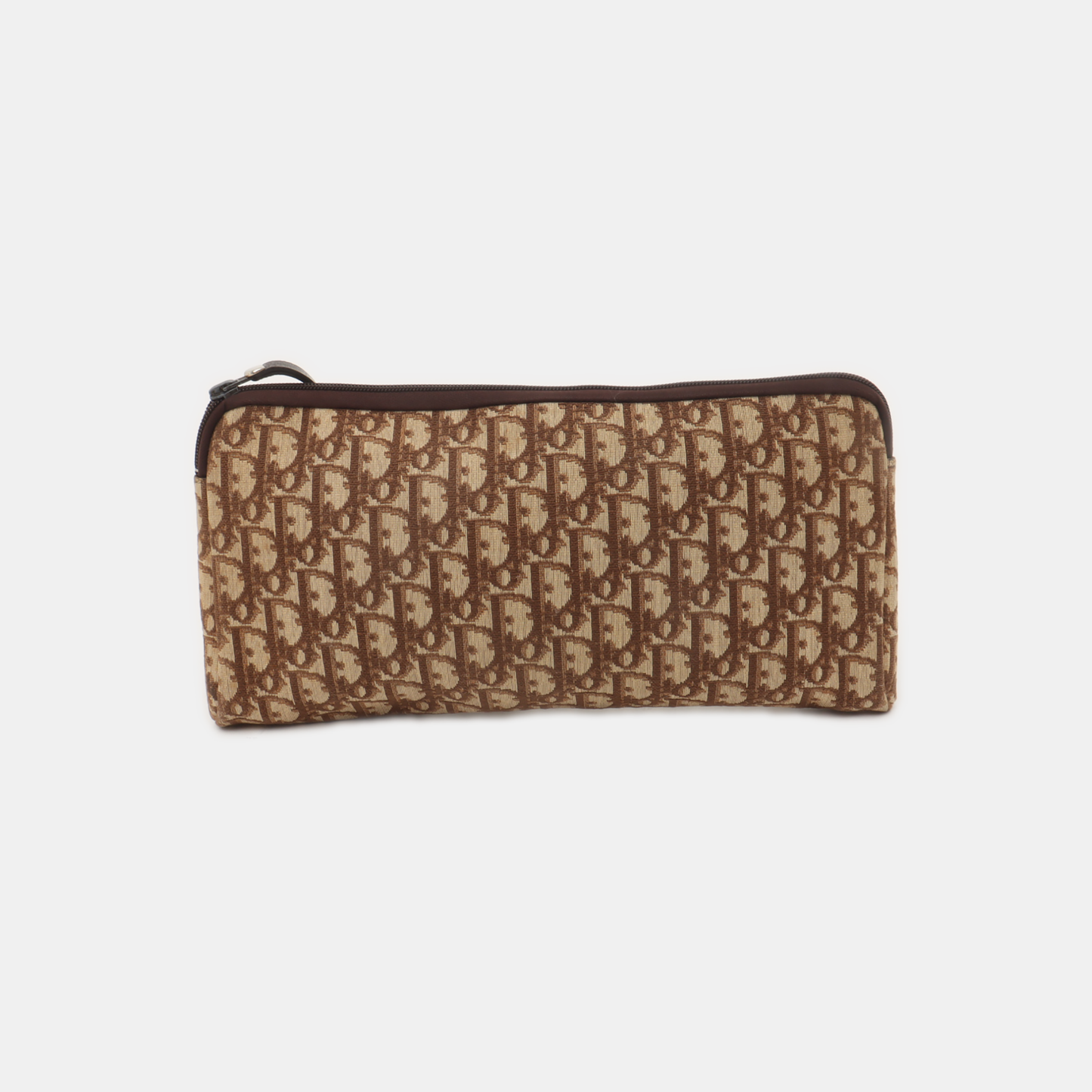 DIOR Khaki Canvas Monogrammed Floral Clutch Brown Hardware-(SKU)-939778735
