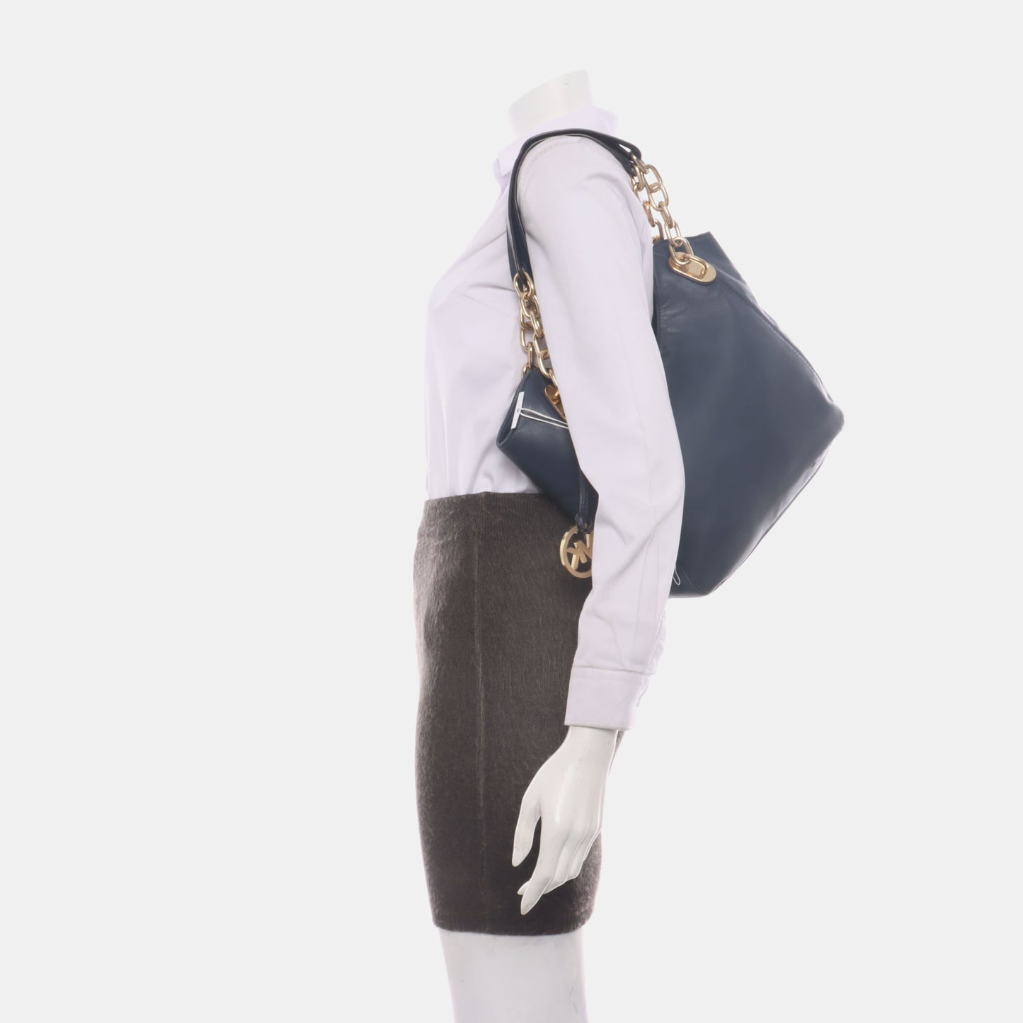 MICHAEL KORS Dark Blue Cowhide Single Shoulder Bag Handbag Golden hardware-(SKU)-928999940