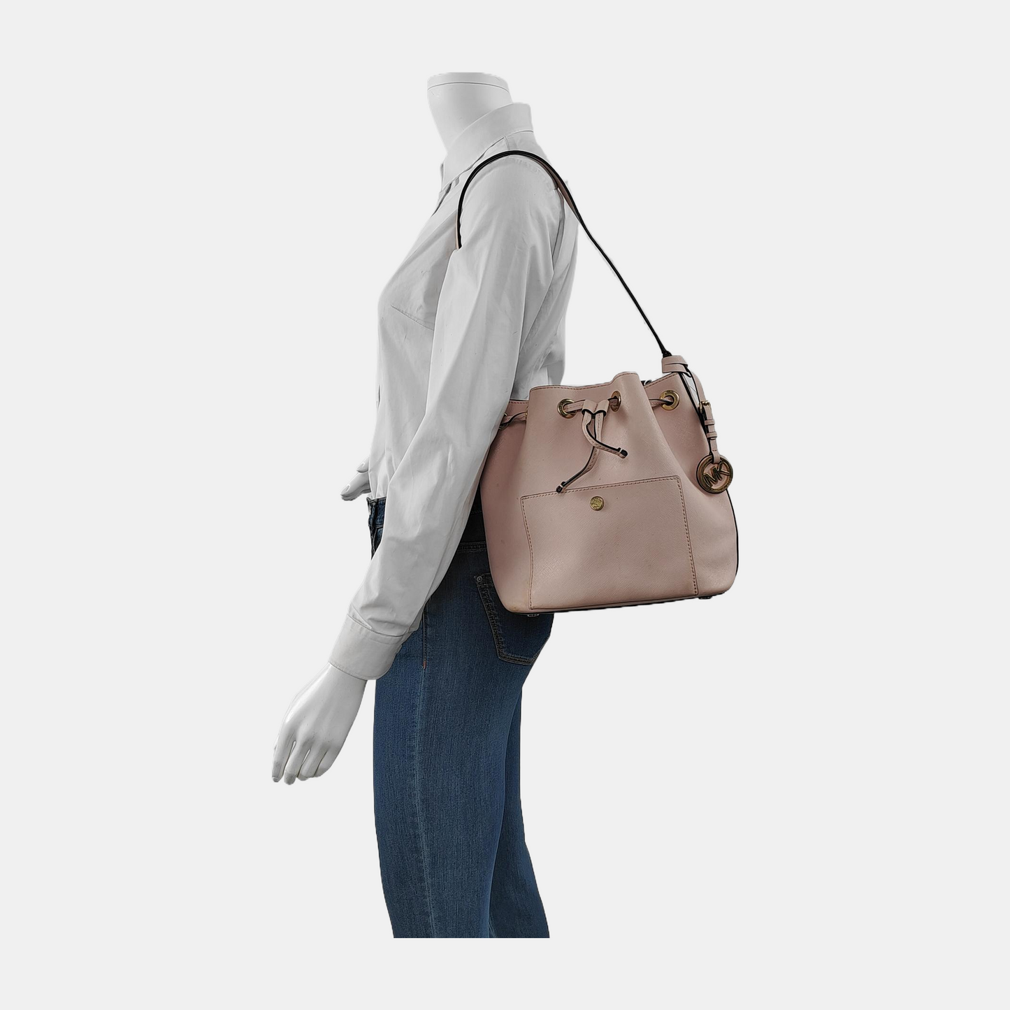 MICHAEL KORS Bucket bag Khaki cowhide embossed single shoulder bag handbag crossbody bag Golden hardware-(SKU)-944251634