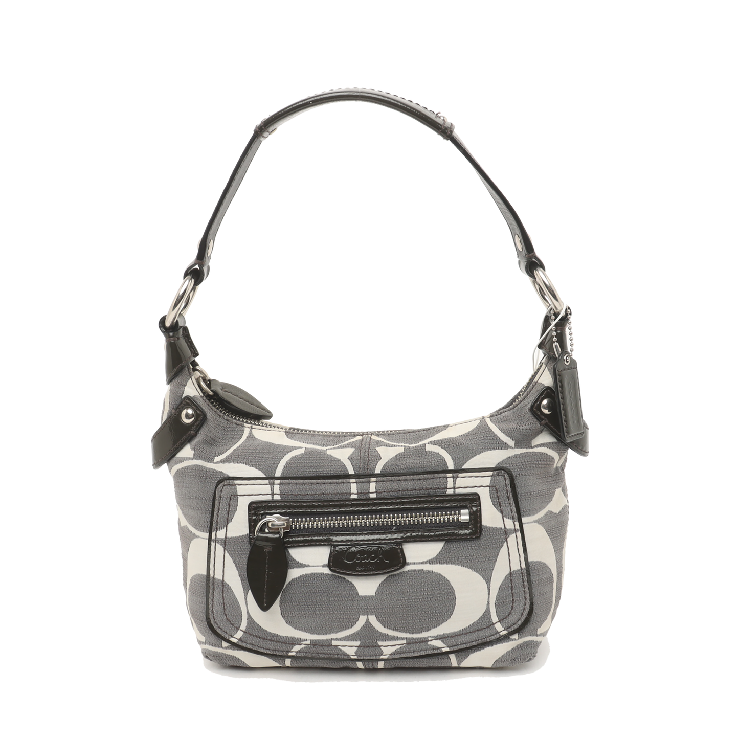 COACH Grey Canvas Monogram Single Shoulder Bag Silver Hardware-(SKU)-935729806