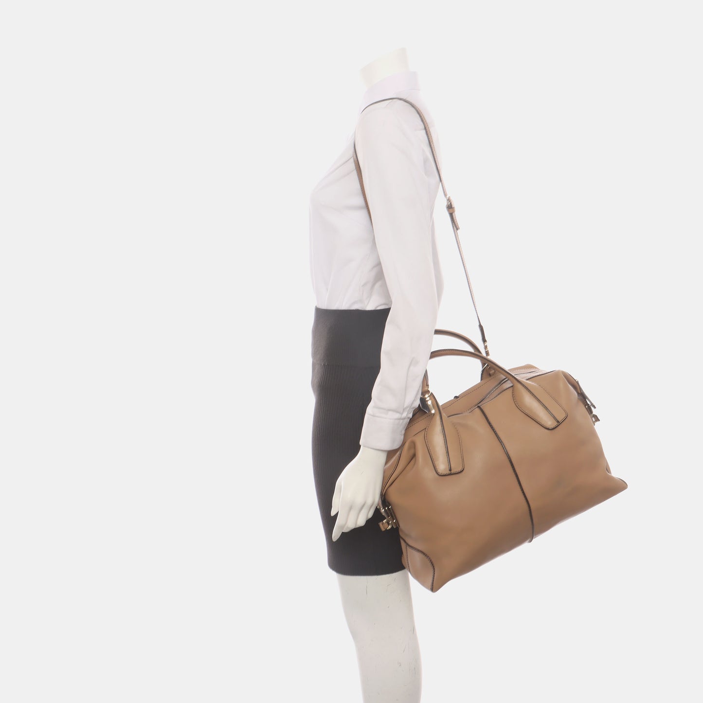TOD'S D-Styling Large size Brown Cowhide Single Shoulder Bag Tote Golden hardware Removable shoulder strap-(SKU)-938135520