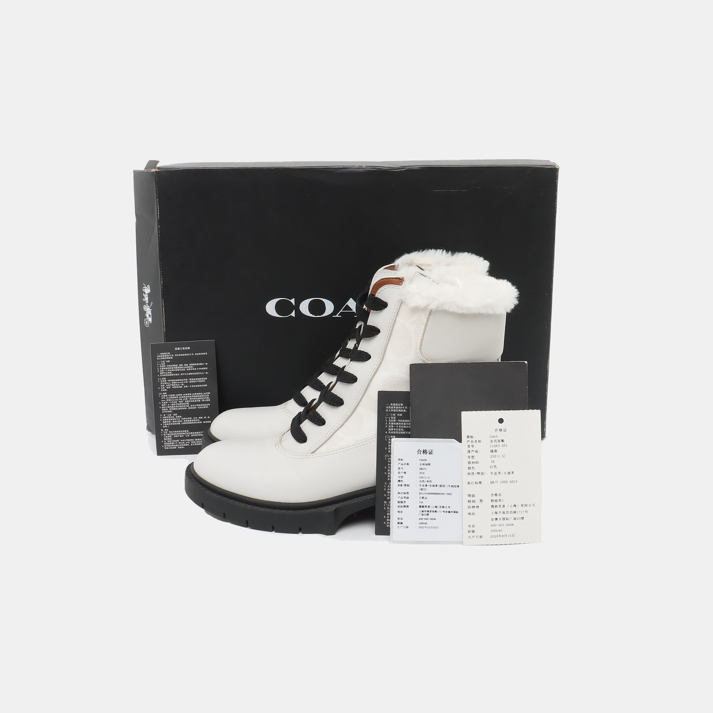 COACH 36code Women's Short Boots White Leather Winter-(SKU)-939377606