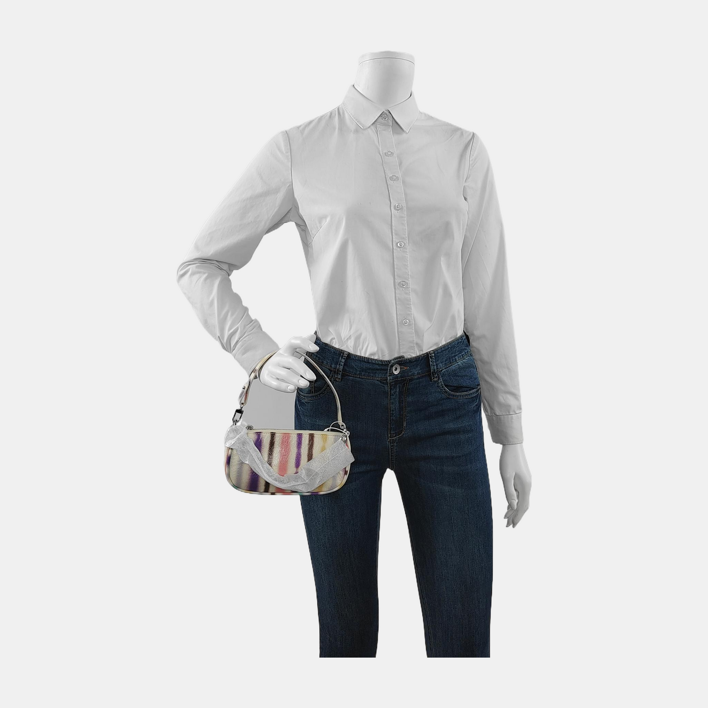 BY FAR White Leather Printed Tote Bag Silver Hardware-(SKU)-944296292