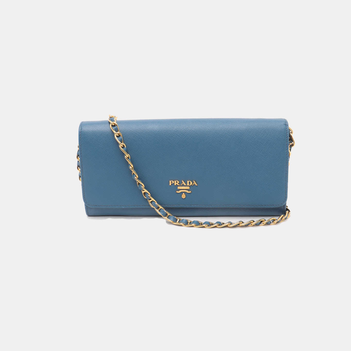 PRADA Blue cowhide cross-grain crossbody bag Golden hardware Removable shoulder strap-(SKU)-14332221