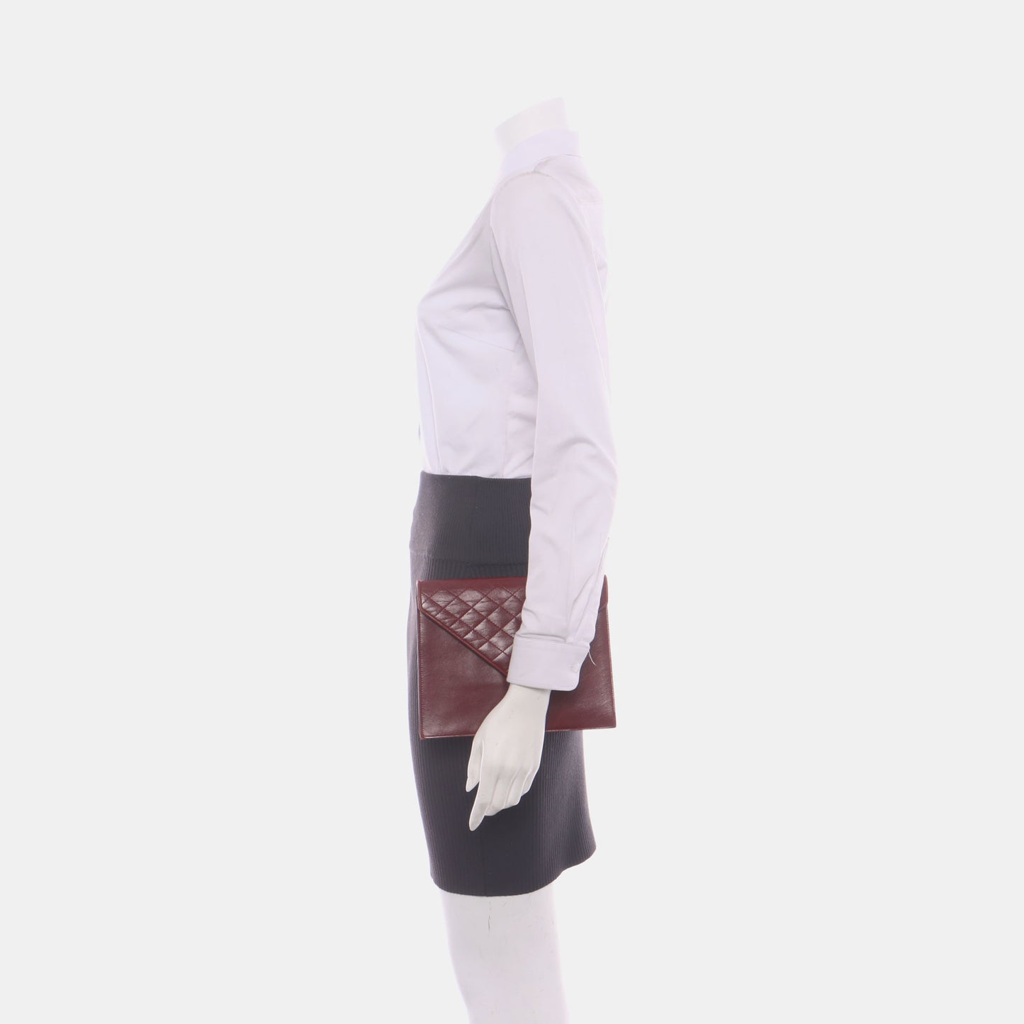 YSL Burgundy Leather Quilted Envelope Bag Handbag-(SKU)-932744673