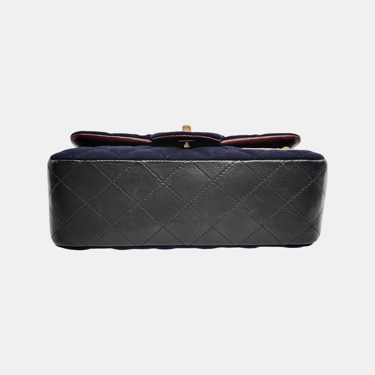 CHANEL CLASSIC FLAP Mini Deep Blue Fabric Monogram Shoulder Bag, Crossbody with Detachable Strap, Golden Hardware, 26 Clasps-(SKU)-940910640