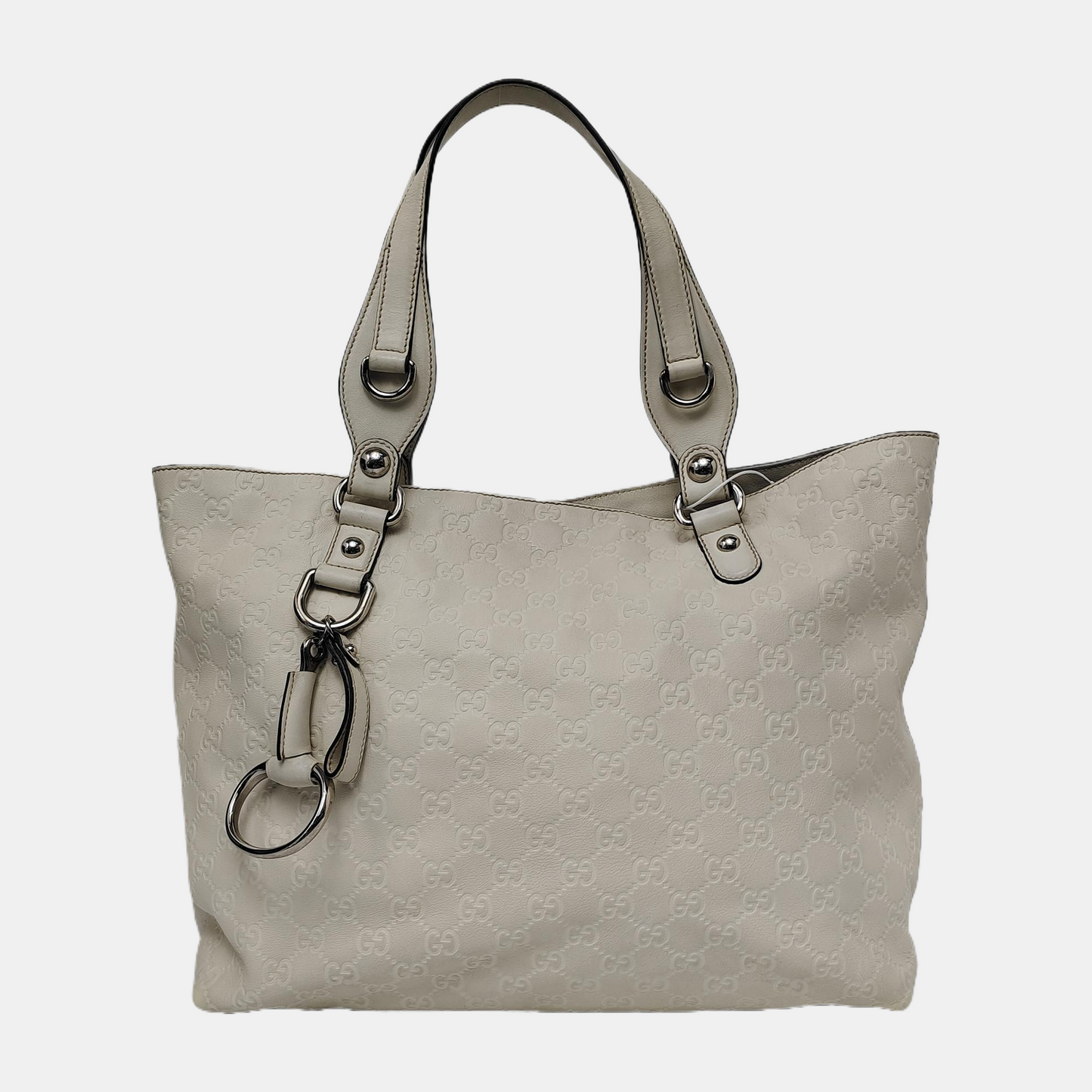 GUCCI Tote bag Beige leather old flower embossed single shoulder bag, crossbody bag Silver Hardware-(SKU)-942708264
