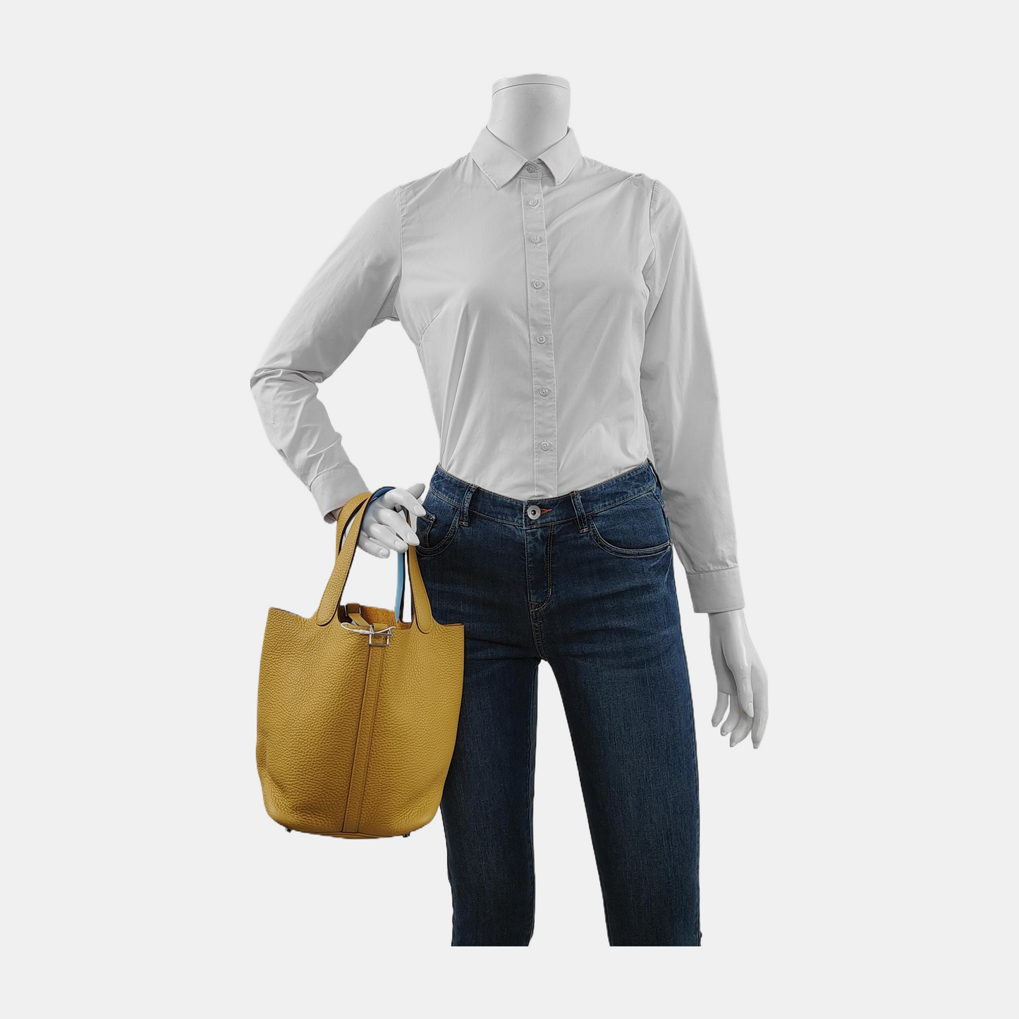 HERMÈS Picotin Lock 22 Yellow Clemence Calfskin Basket Handbag with Silver Hardware and C Stamp-(SKU)-946053978