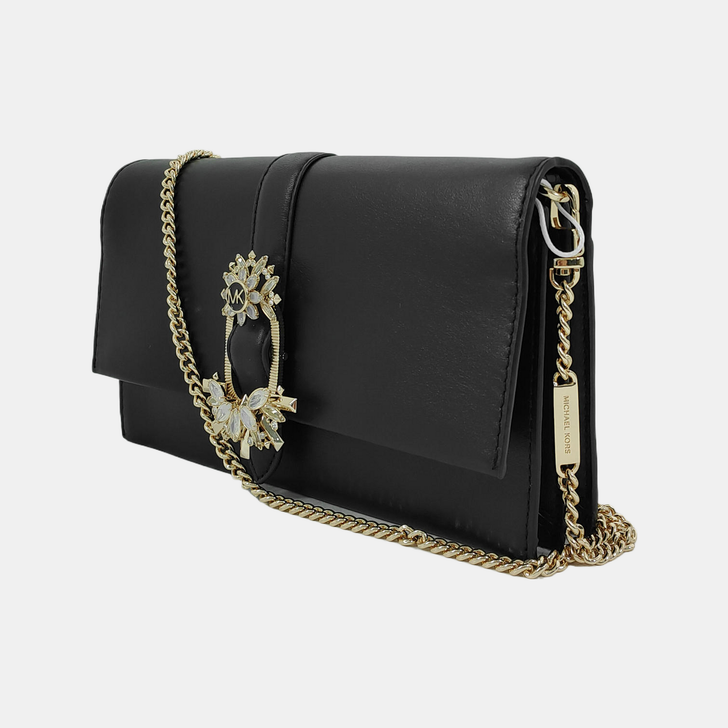 MICHAEL KORS Black Leather Embellished Shoulder Bag Crossbody Golden hardware Removable shoulder strap-(SKU)-942807098