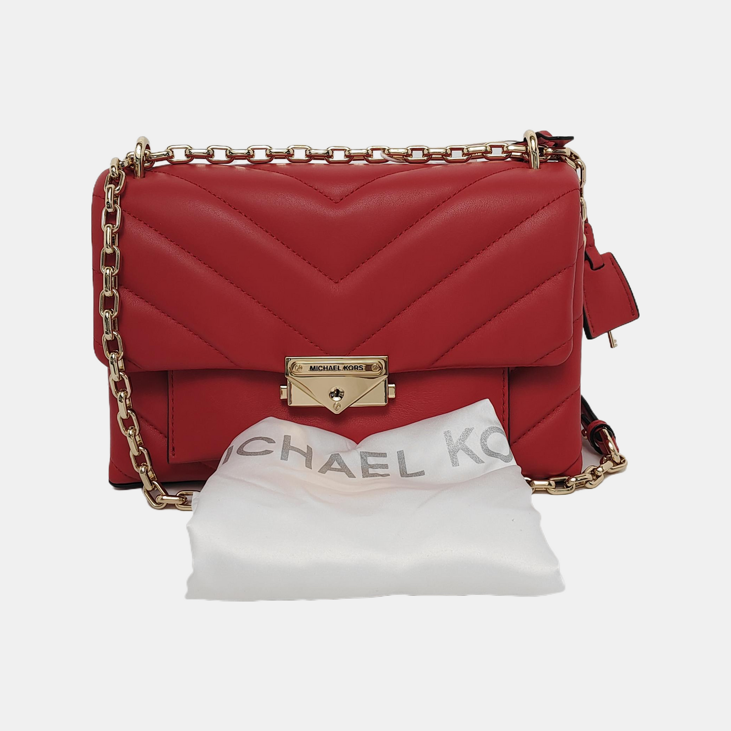 MICHAEL KORS Cece Medium size Red Cowhide Quilted Crossbody Bag Single Shoulder Bag Golden hardware Removable shoulder strap-(SKU)-944079945