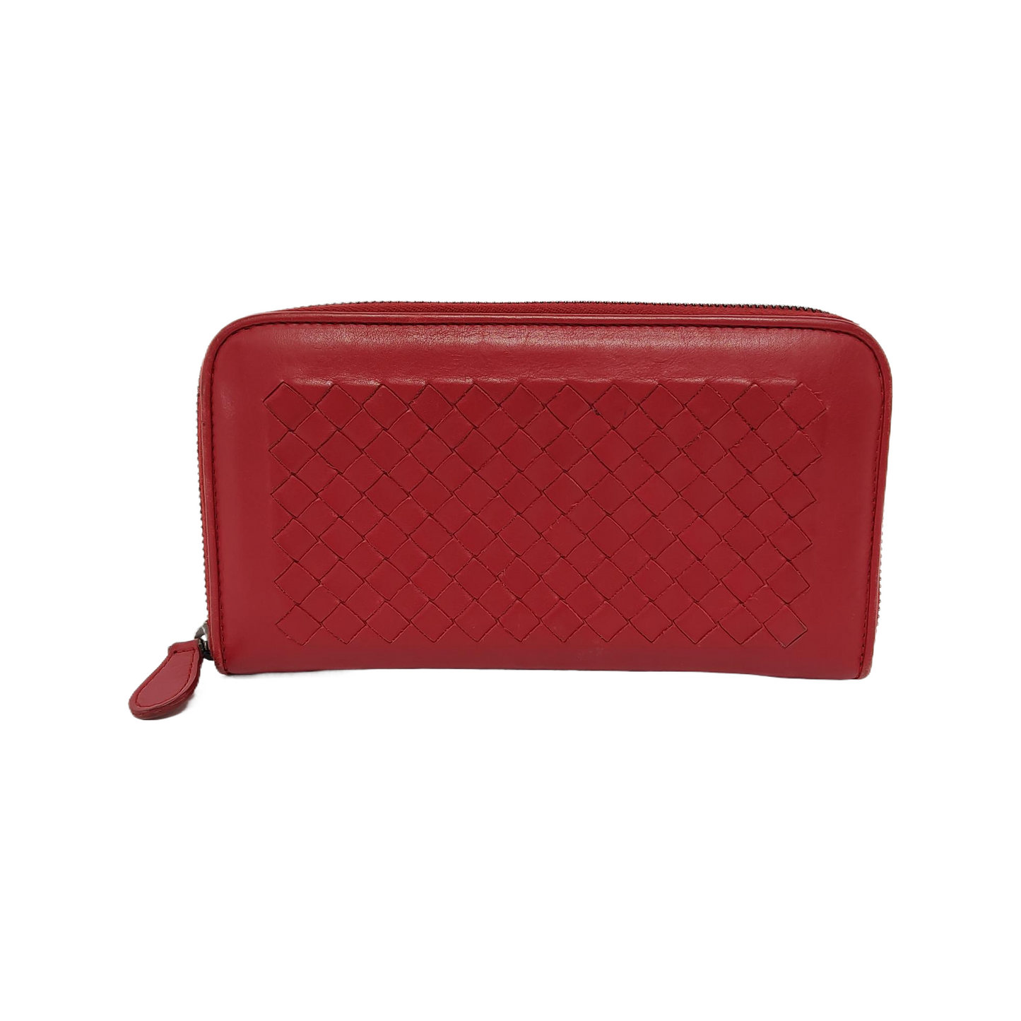 BOTTEGA VENETA Red Cowhide Woven Wallet Black hardware-(SKU)-945768483