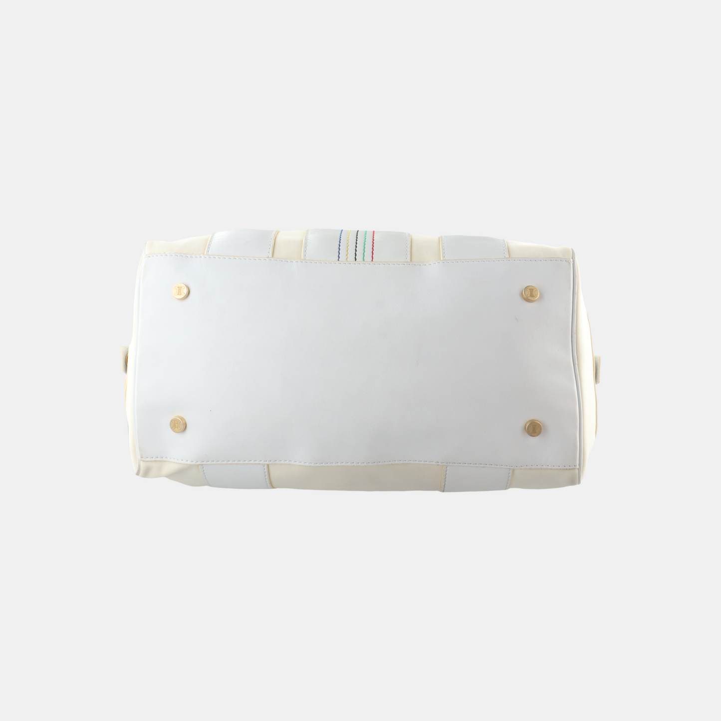 CELINE White Canvas Printed Single Shoulder Bag Handbag Golden hardware-(SKU)-13501989