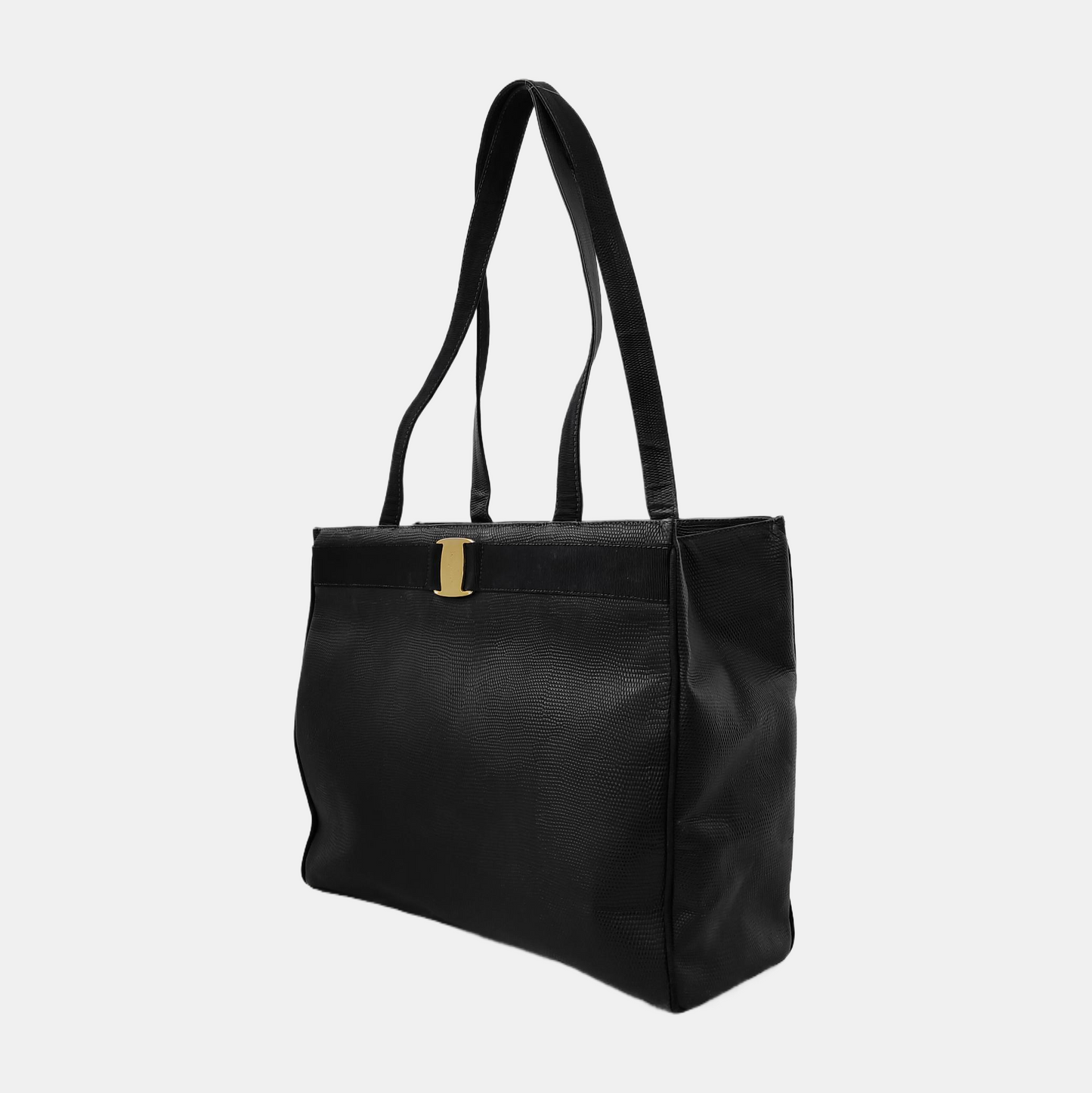 FERRAGAMO Vara Large size Dark blue cowhide shoulder bag Golden hardware-(SKU)-942579184