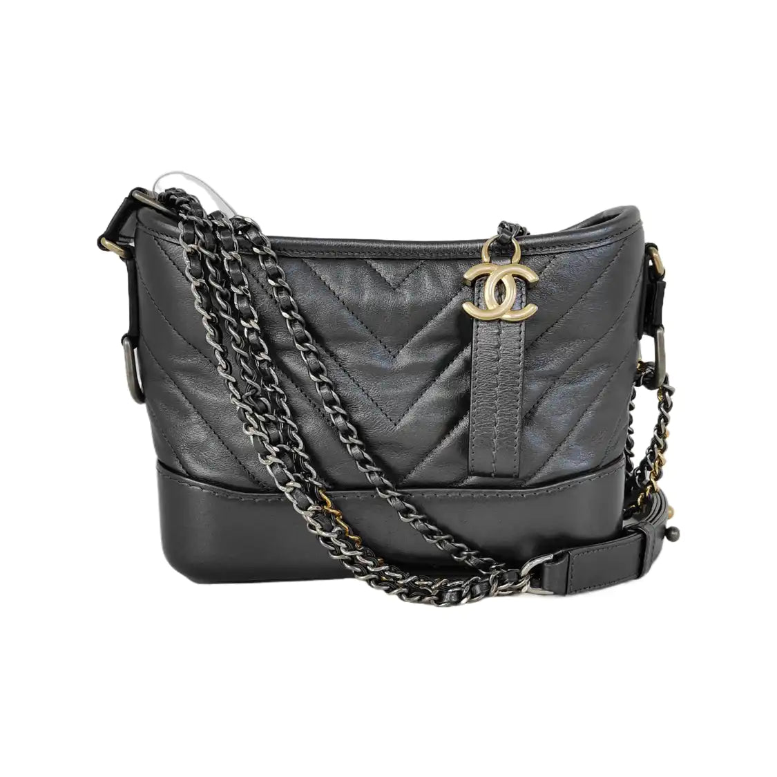 CHANEL GABRIELLE Small size deep grey leather quilted V pattern Gabrielle bag shoulder bag crossbody bag with gold silver ruthenium hardware 28 opening and removable shoulder strap-(SKU)-943365638