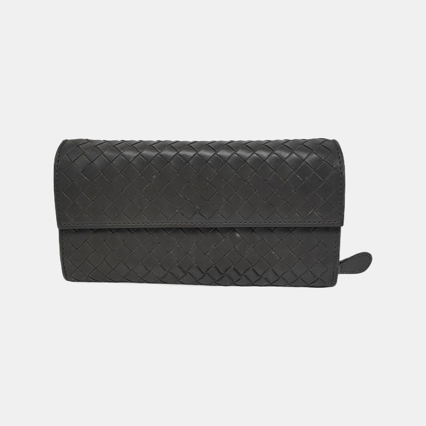BOTTEGA VENETA Grey Cowhide Braided Wallet Black hardware-(SKU)-944011992