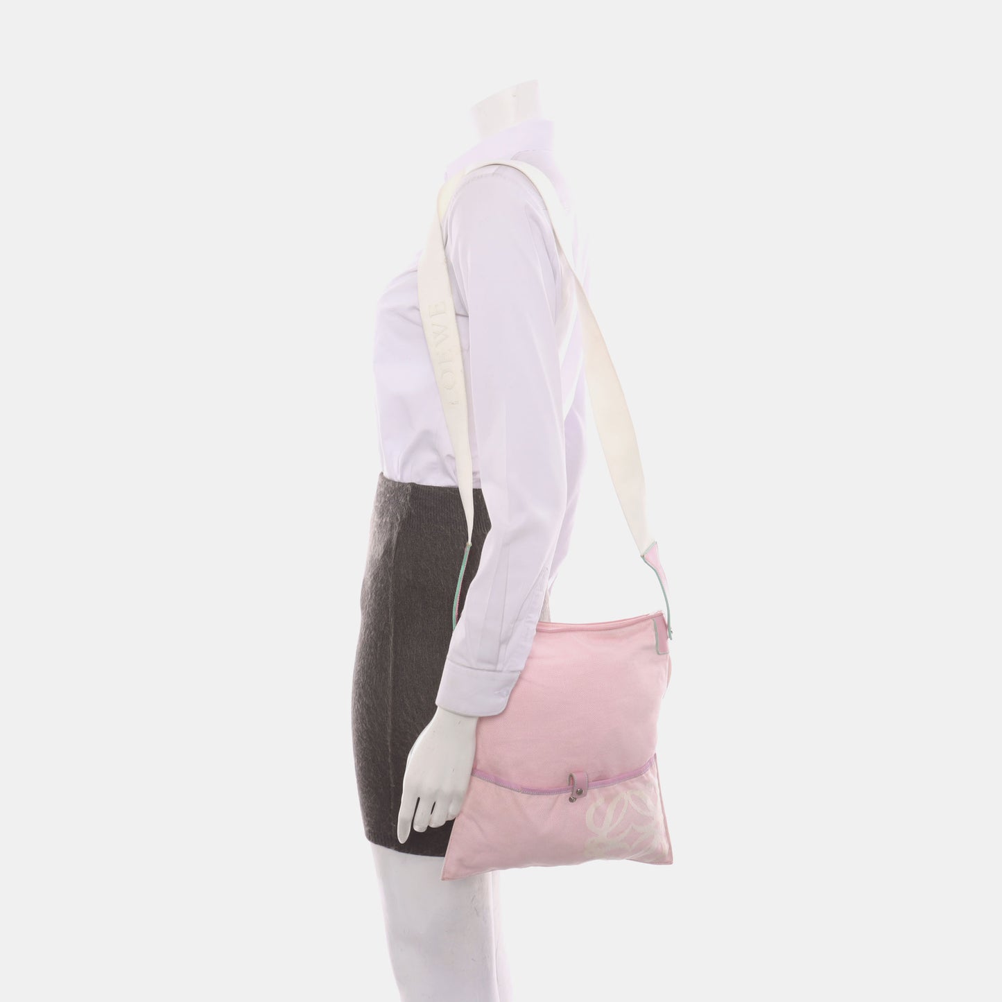 LOEWE Pink Fabric Single Shoulder Bag Handbag Silver Hardware-(SKU)-928609799